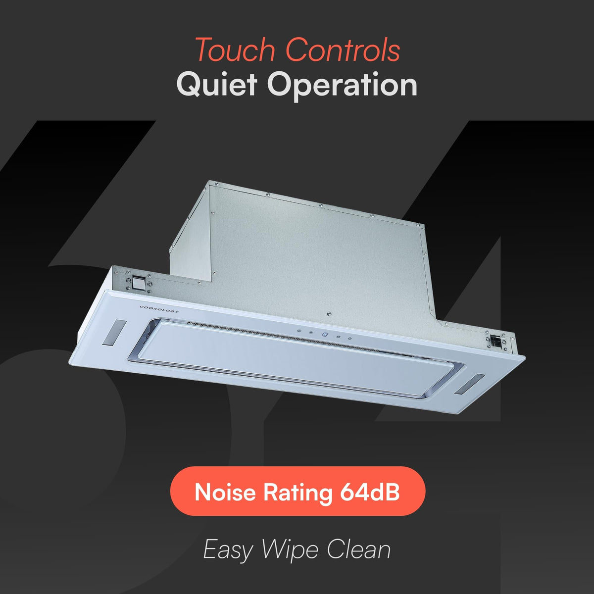 Cookology BUGL750BK Integrated Extractor Fan Cooker Hood in Black - 75cm Width - Built-in Cupboard Glass Canopy - Touch Controls - 2 LED Lights - Switch-off Timer - 3 Speed Settings - A+ Rated