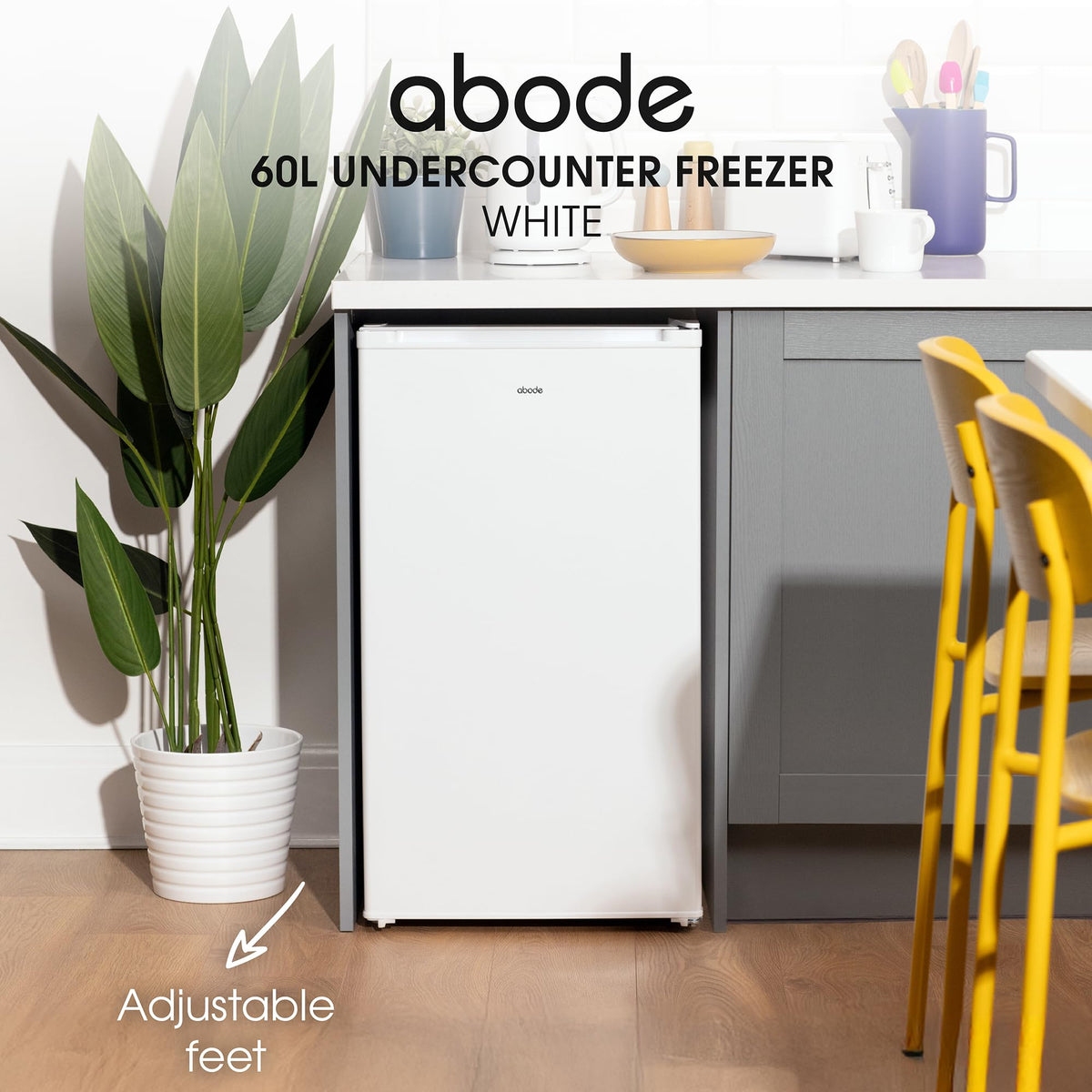 Abode Under Counter Freezer 55cm Wide Freestanding White 91 Litre with 4 Drawers, Adjustable Feet & Reversible Door, 4 Star Freezer, Suitable for Garages & Outbuildings A85UCFZ552E1W (White, 55 cm)
