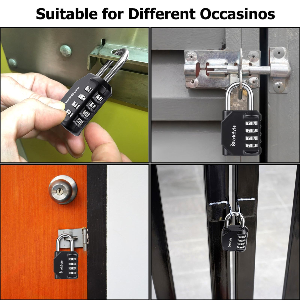 SharkByte Heavy Duty Combination Padlock – 4-Digit Weatherproof Outdoor Lock with Stainless Steel Shackle, Anti-Rust Resettable Code for Gym, School, Locker, Shed, Toolbox, Gate & Warehouse - Red