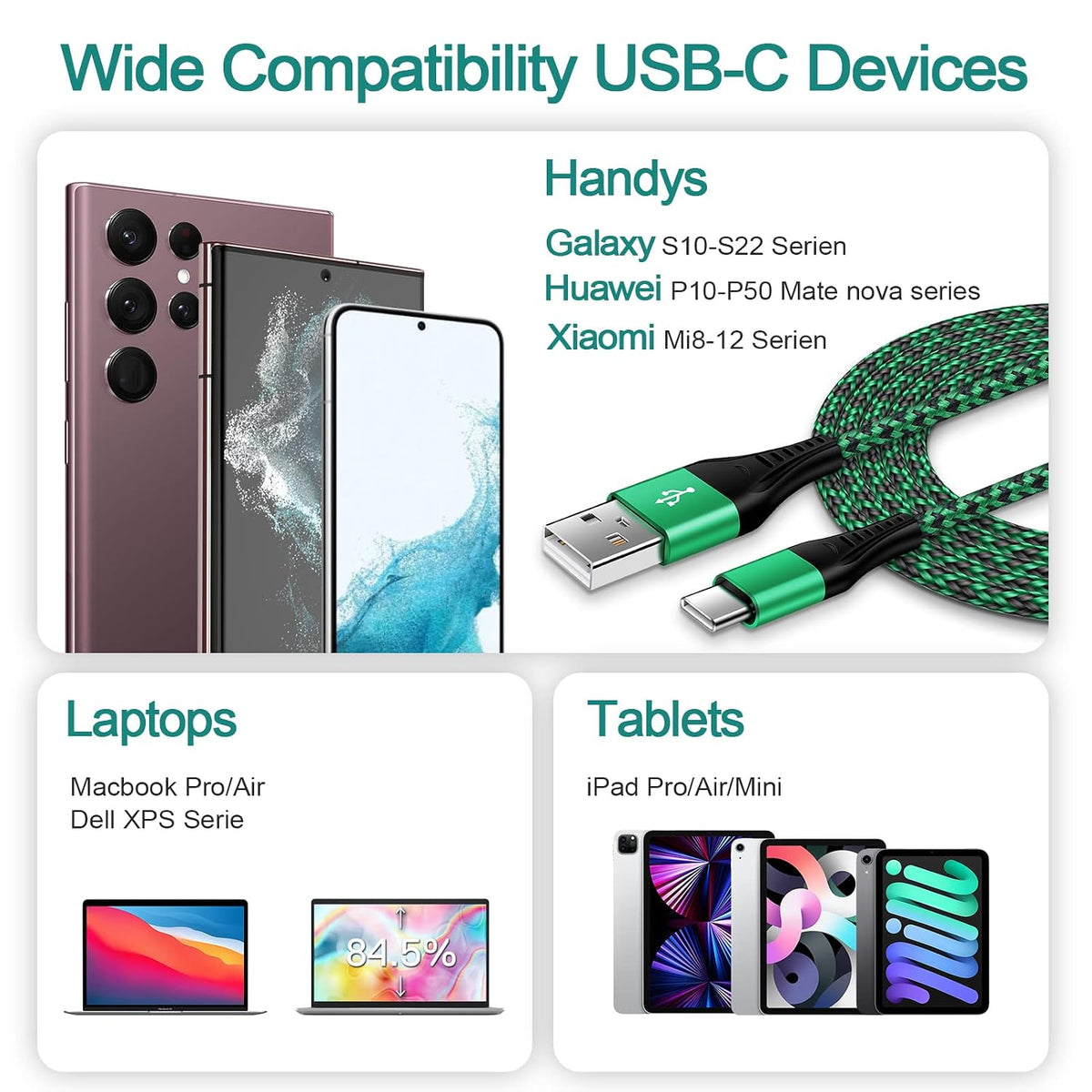 USB C Cable, 6FT/4Pack USB A to USB C Charge Lead Fast Charge Cord