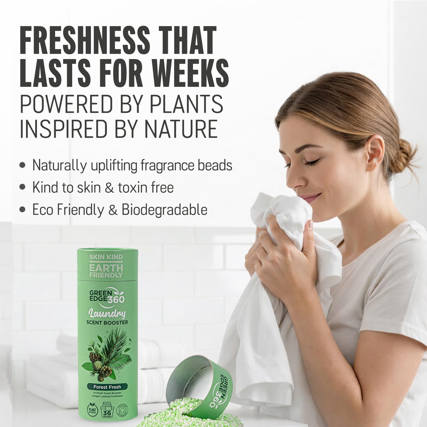 Green Edge 360 Long Lasting in Wash Scent Booster Beads 750g Premium Natural Laundry Perfume Plastic Free Scent Beads Biodegradable Eco Friendly (Forest Fresh)
