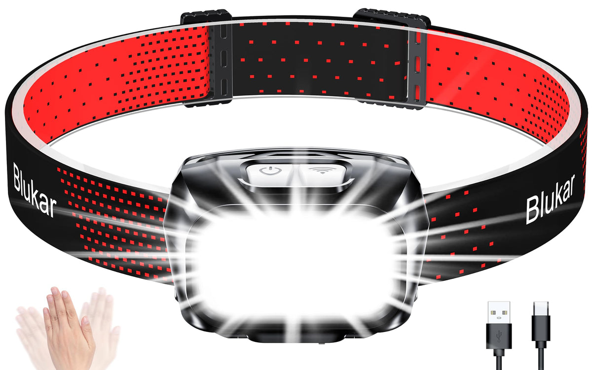 Blukar Head Torch Rechargeable, 2 Pack 2000L Super Bright Headlamp-8 Modes