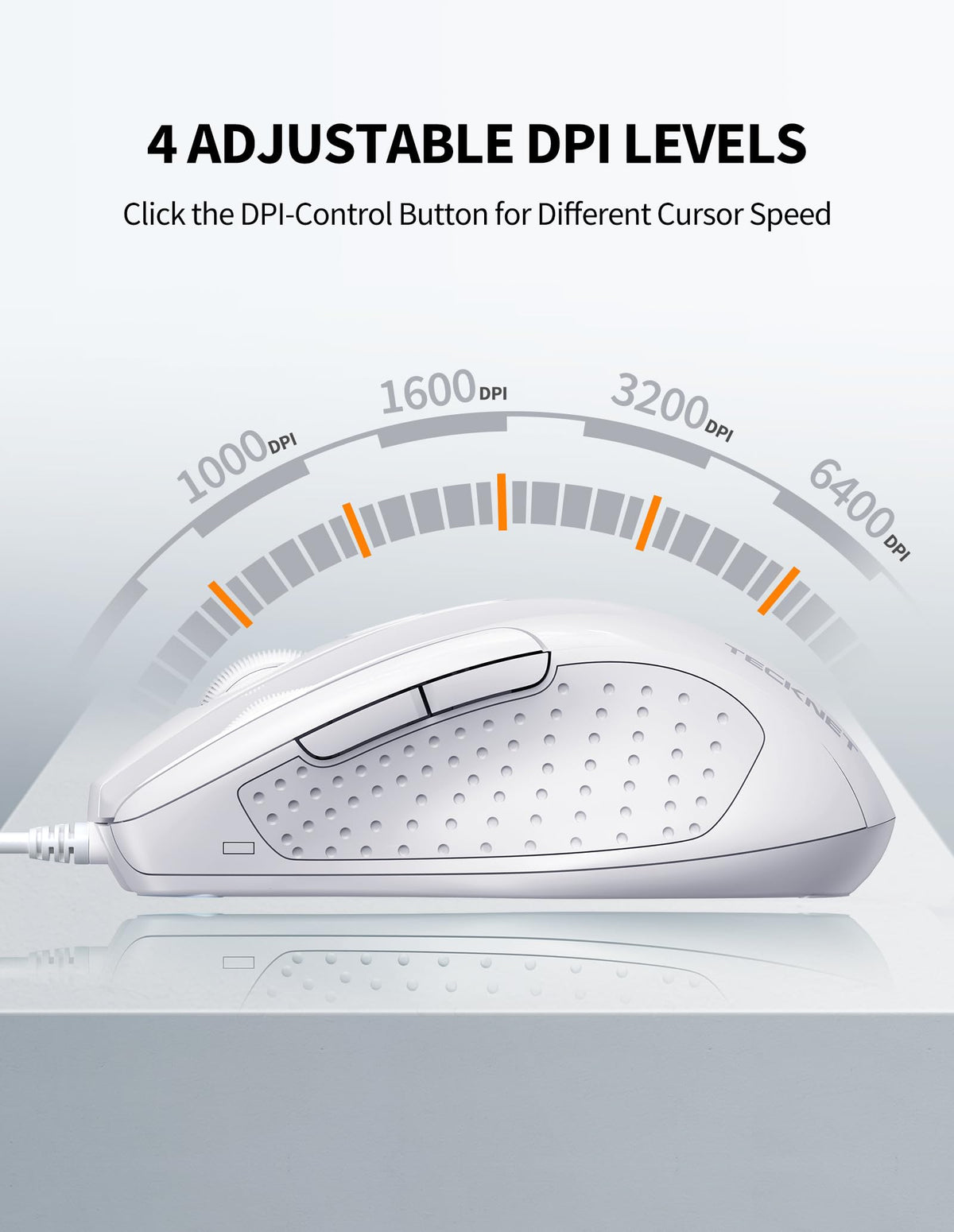 TECKNET USB Wired Mouse, 6400 DPI Mice 4 Adjustable DPI with 6-Button Corded, Optical Computer Mouse with Ergonomic Design for Laptop, Chromebook, PC, Desktop, Mac, Notebook
