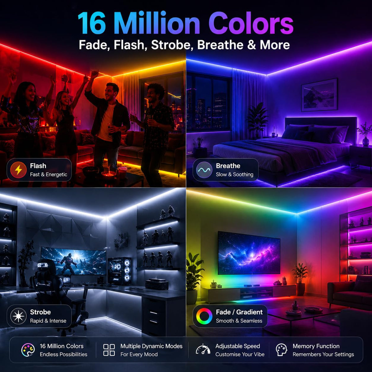 20M RGB LED Strip Lights for Bedroom, Music Sync Colour Changing LED Tape with Bluetooth App & Remote, 16M Colours, Dimmable, Timing Mode, Self-Adhesive for Home Party Kitchen Christmas Decor