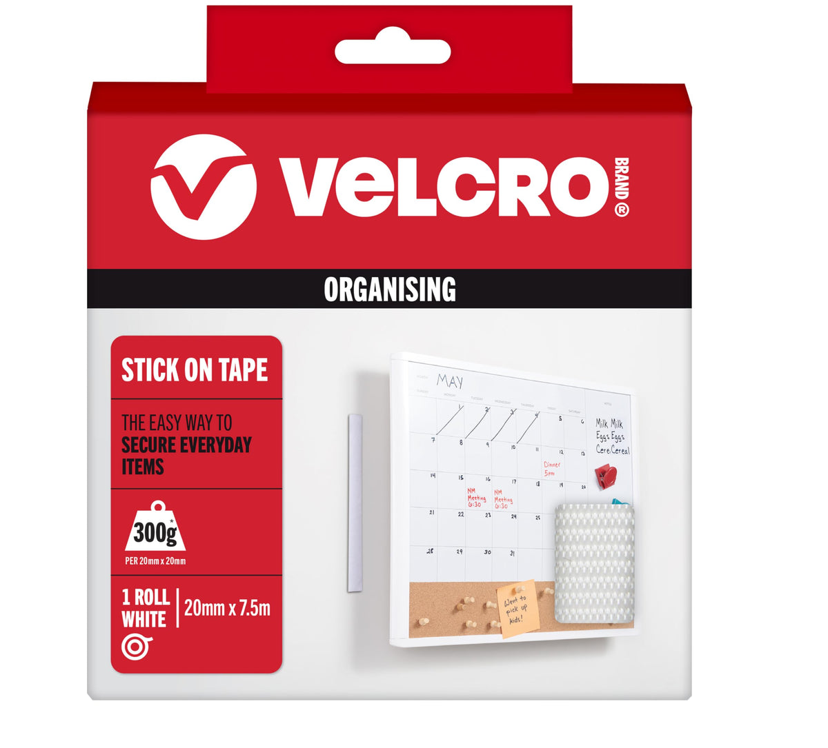 VELCRO Brand VEL60210 - Stick On Hook and Loop Fasteners | Perfect for Home or Office | 20mm x 1m Tape | White