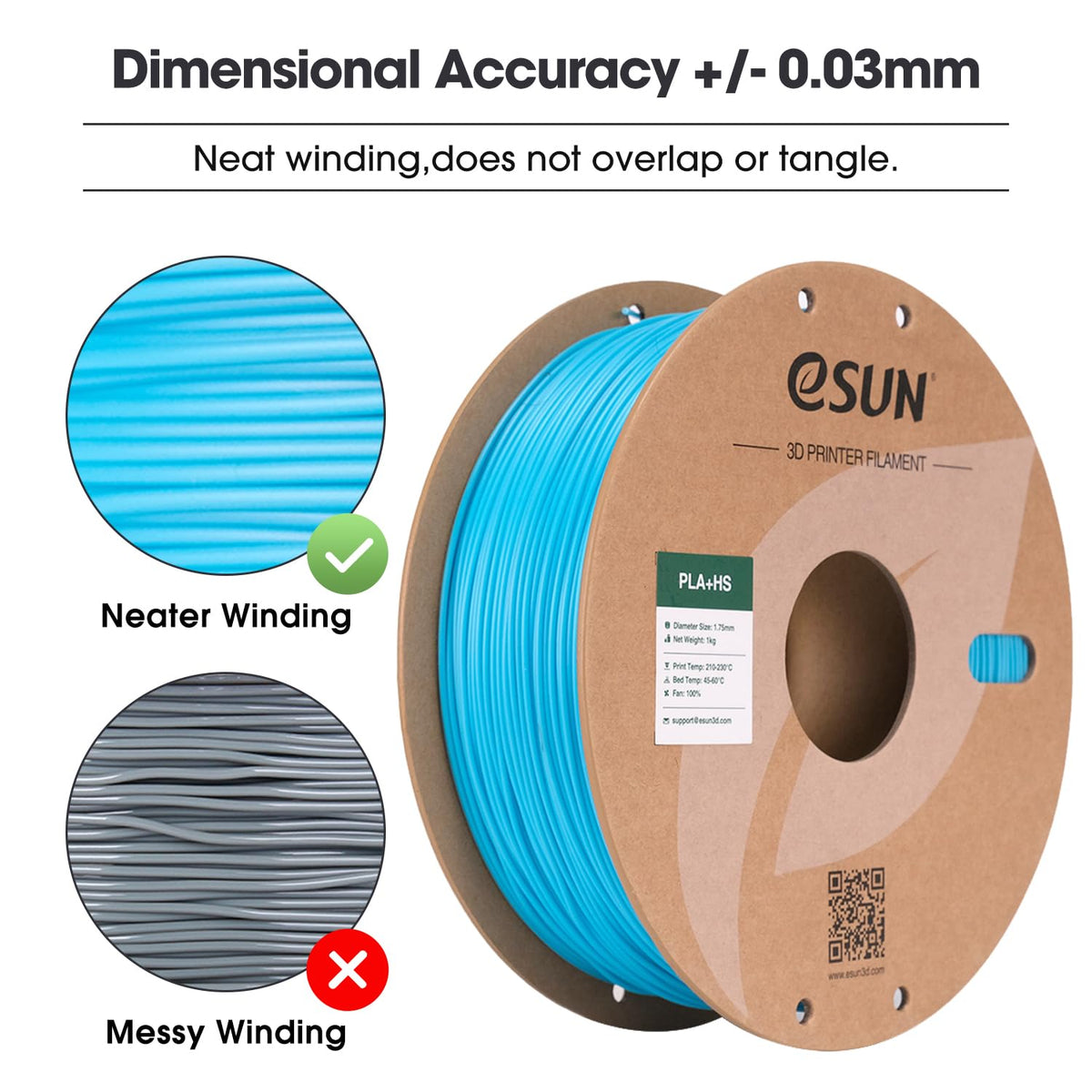 eSUN PLA+ Filament 1KG, PLA+HS High Speed 3D Printer Filament, Cold White