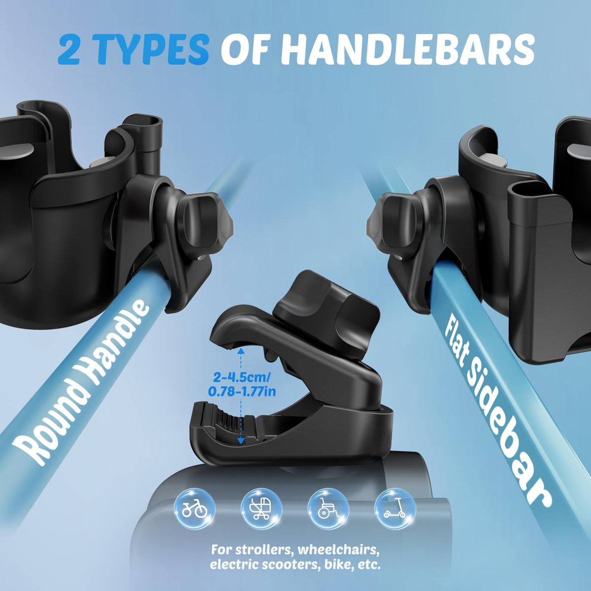 2-Pack Pram Cup Holder with Phone Holder, Universal Pram Buggy Accessories
