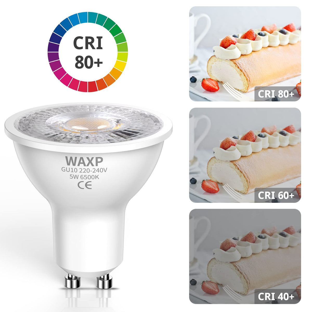 GU10 LED Spot Light Bulbs Warm White 5W, 3000K, 365lm, No Flickering, Energy Saving Light Bulbs, Equivalent 40-50W GU10 Halogen Spotlight Bulbs, Non-Dimmable, 10 Pack