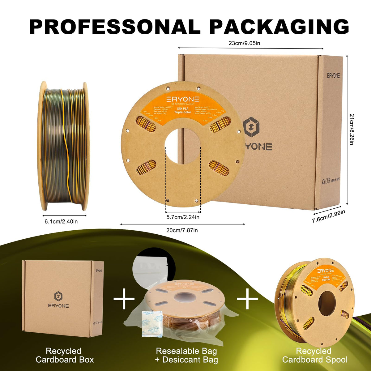 ERYONE Silk PLA Filament 1.75mm,3D Printer Filament PLA,Shiny Glossy PLA Filament,+/-0.03mm,1kg(2.2lbs)/Spool,Silk Liquid Gold