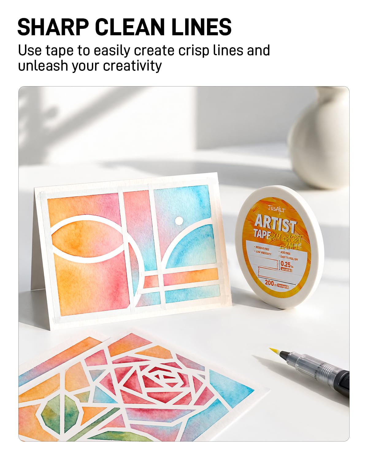 JusArt Artist Tape for Watercolor Paper, 1/2 inch Wide 200FT Long