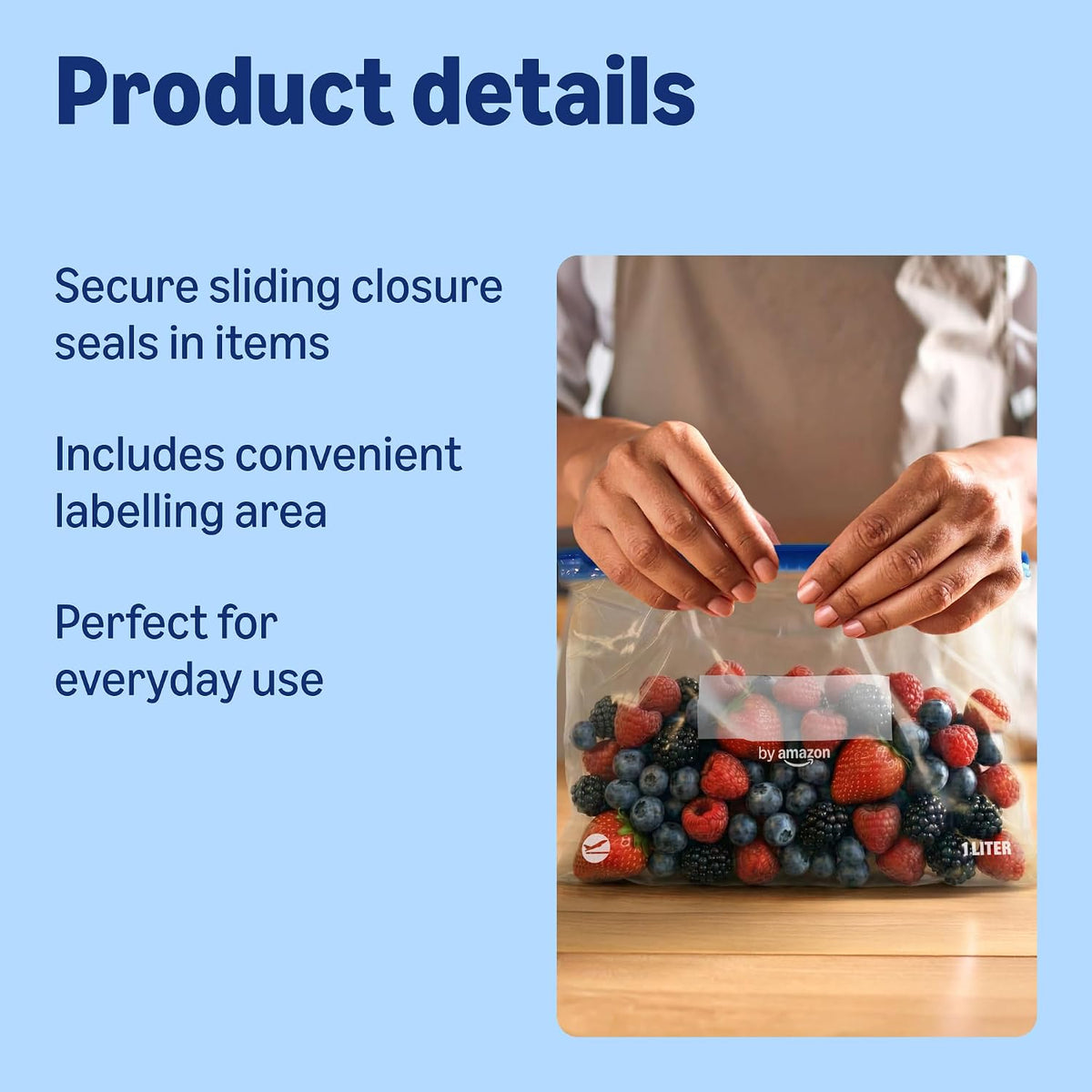 by Amazon 1 Litre Freezer Bags with Glide Closure, Pack of 20