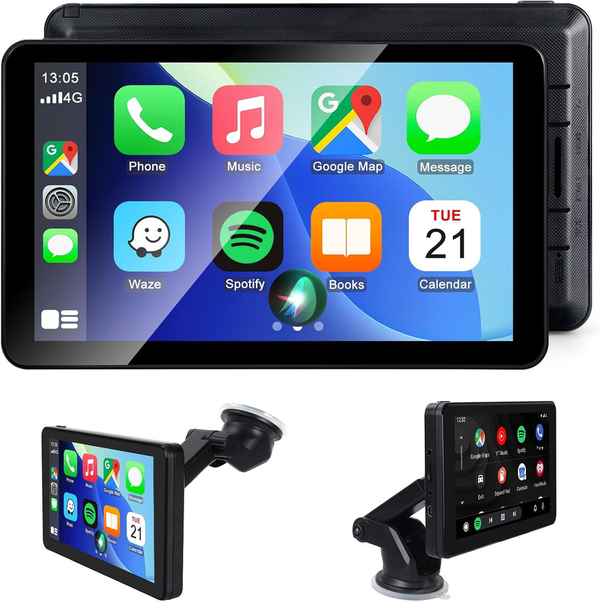 Wireless CarPlay Android Auto Screen, Car Stereo for CarPlay 7" HD Touch Screen Portable Navigation AirPlay Video Music Player Bluetooth WiFi, Voice Control, Mirror Link