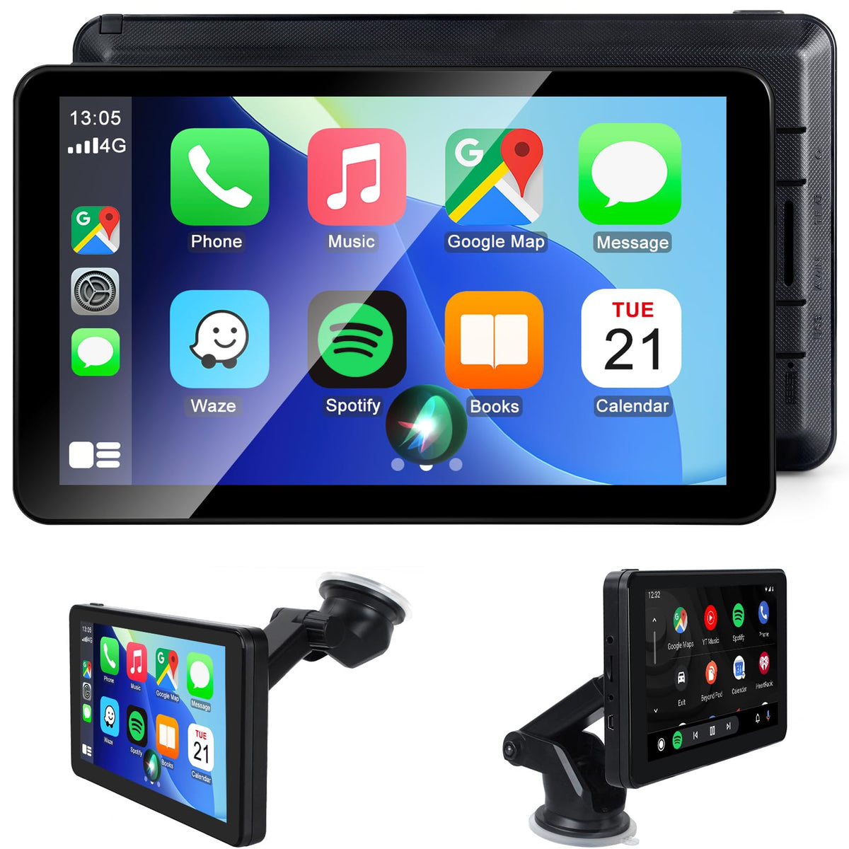 Wireless CarPlay Android Auto Screen, Car Stereo for CarPlay 7" HD Touch Screen Portable Navigation AirPlay Video Music Player Bluetooth WiFi, Voice Control, Mirror Link