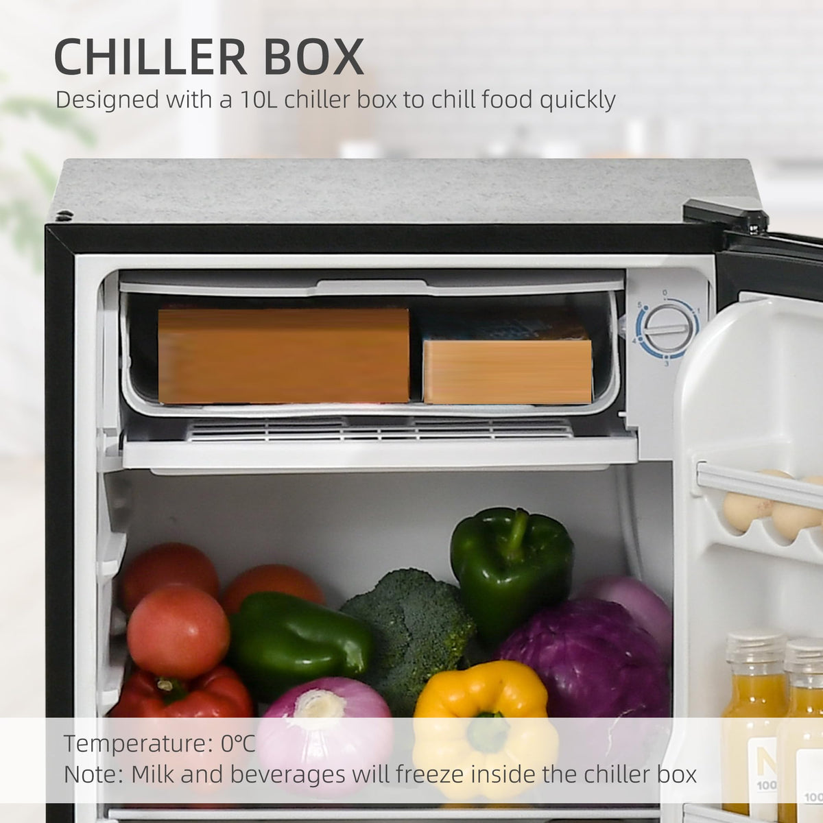 HOMCOM Under Counter Fridge 91L Small Fridge with Chiller Box Silver Tone