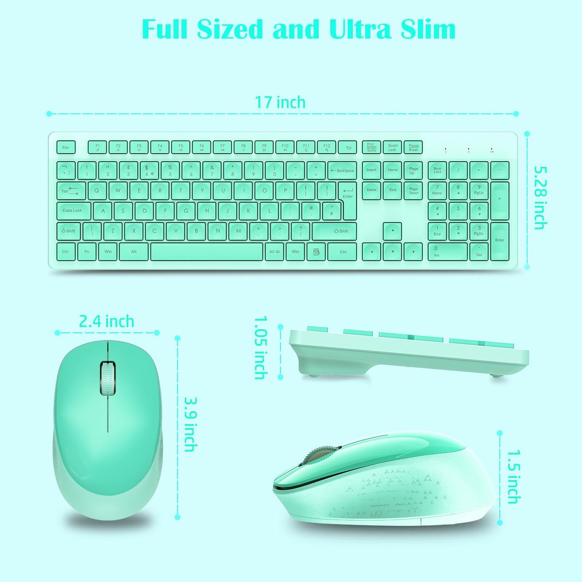 LeadsaiL Wireless Keyboard and Mouse Set, 2.4GHz USB Computer Keyboards and Mouse Combo, Full Size UK QWERTY Layout, Ergonomic Design with 12 Multimedia Shortcuts for HP/Lenovo Laptop and Mac-Purple