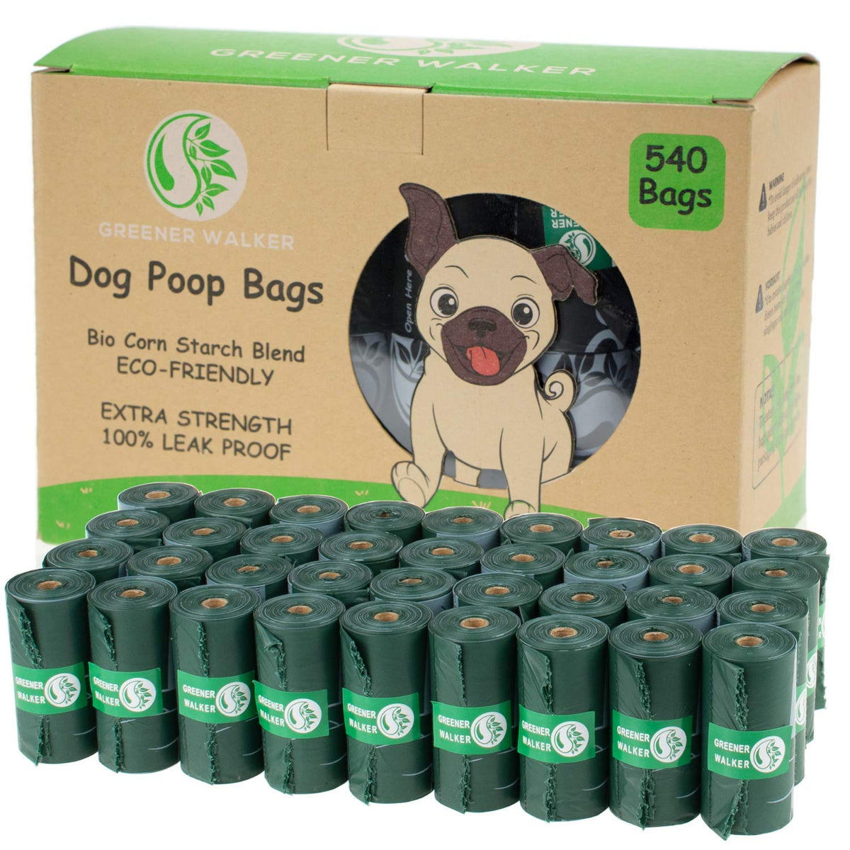 GREENER WALKER Poo Bags for Dog Waste, 540 Extra Thick Strong 100% Leak Proof Biodegradable Dog Poo Bags (Green)