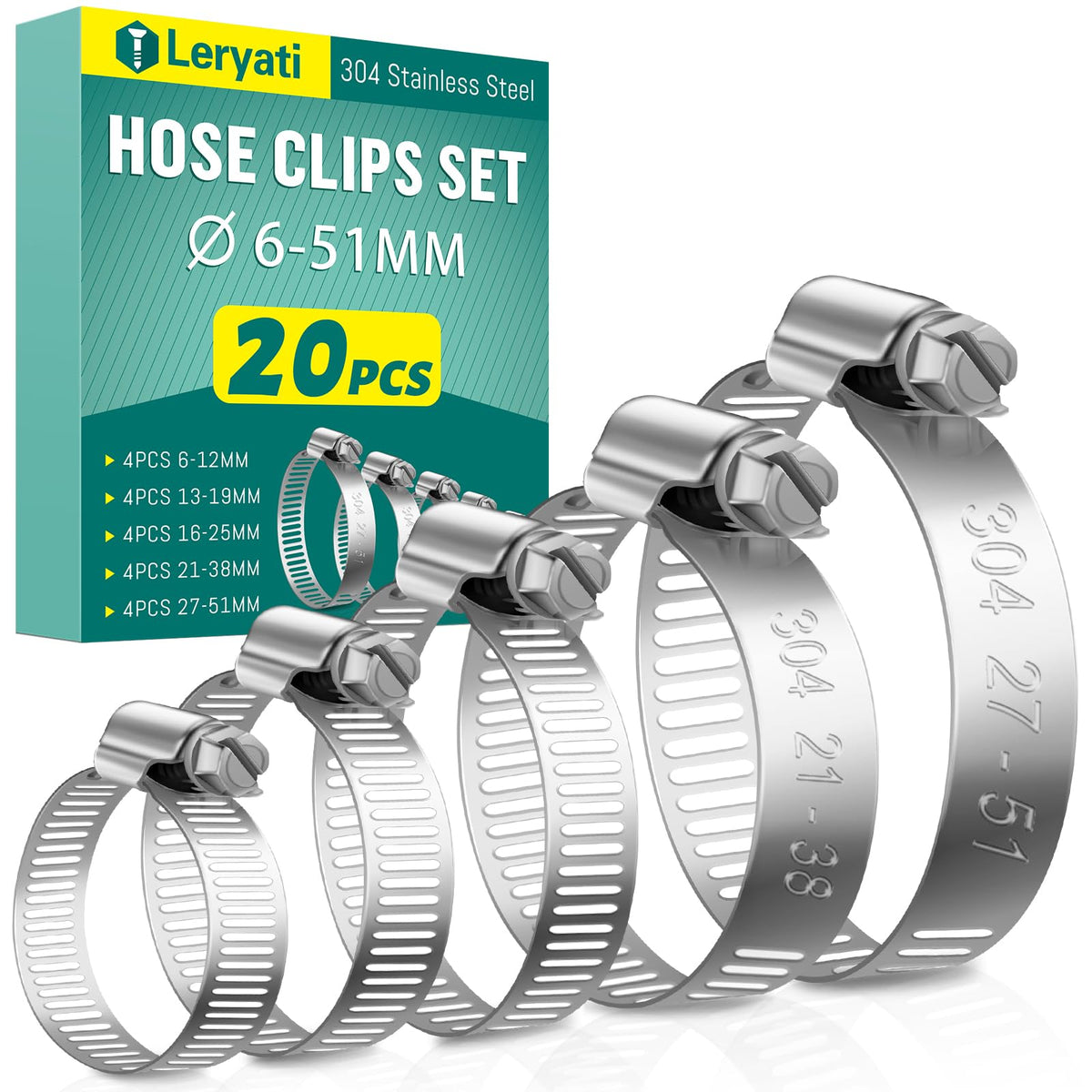 Hose Clips 141-165mm, 4 Pcs Hose Pipe Clips Stainless Steel 304