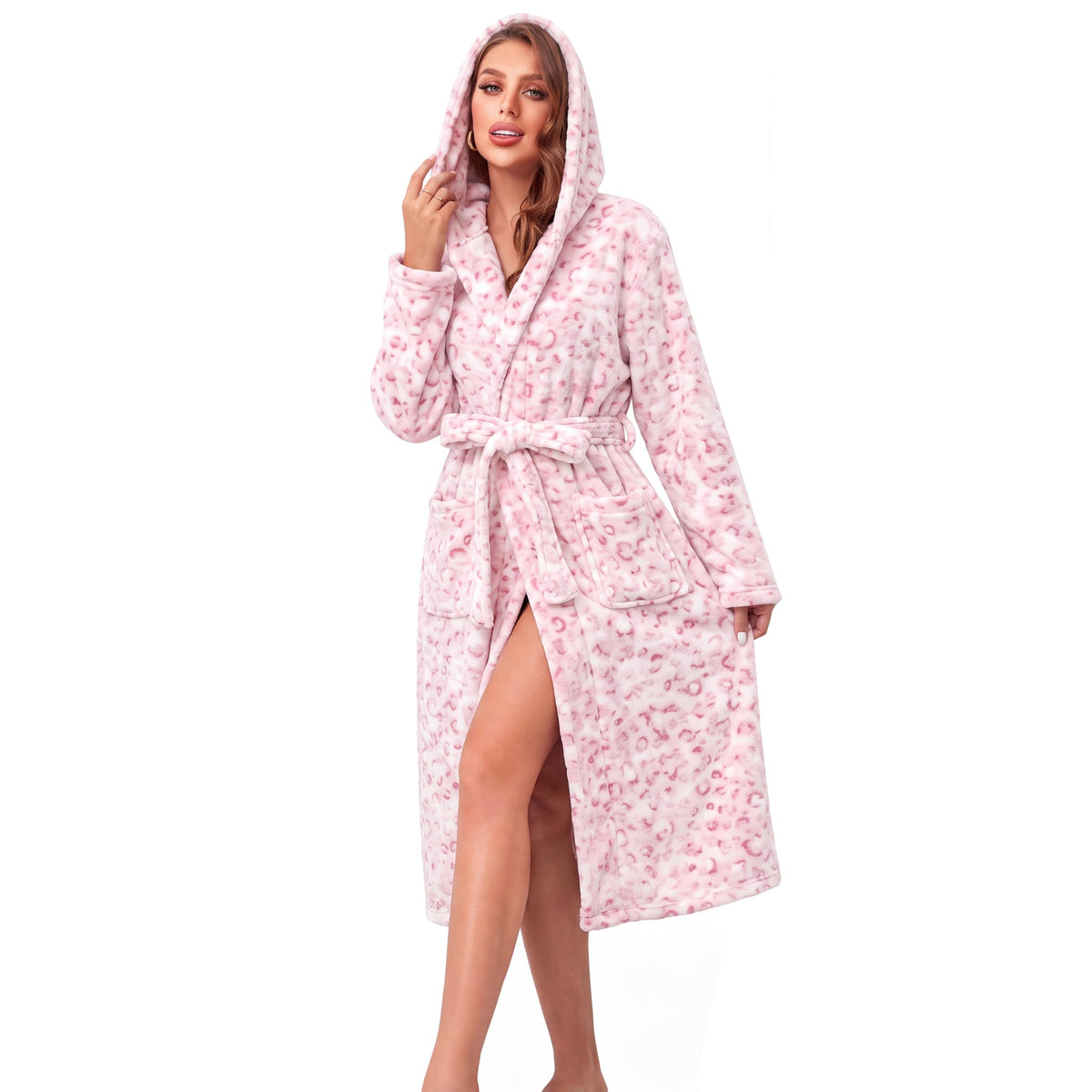 RONGTAI Womens Dressing Gown Fleece Plush Warm Long Hooded Robes
