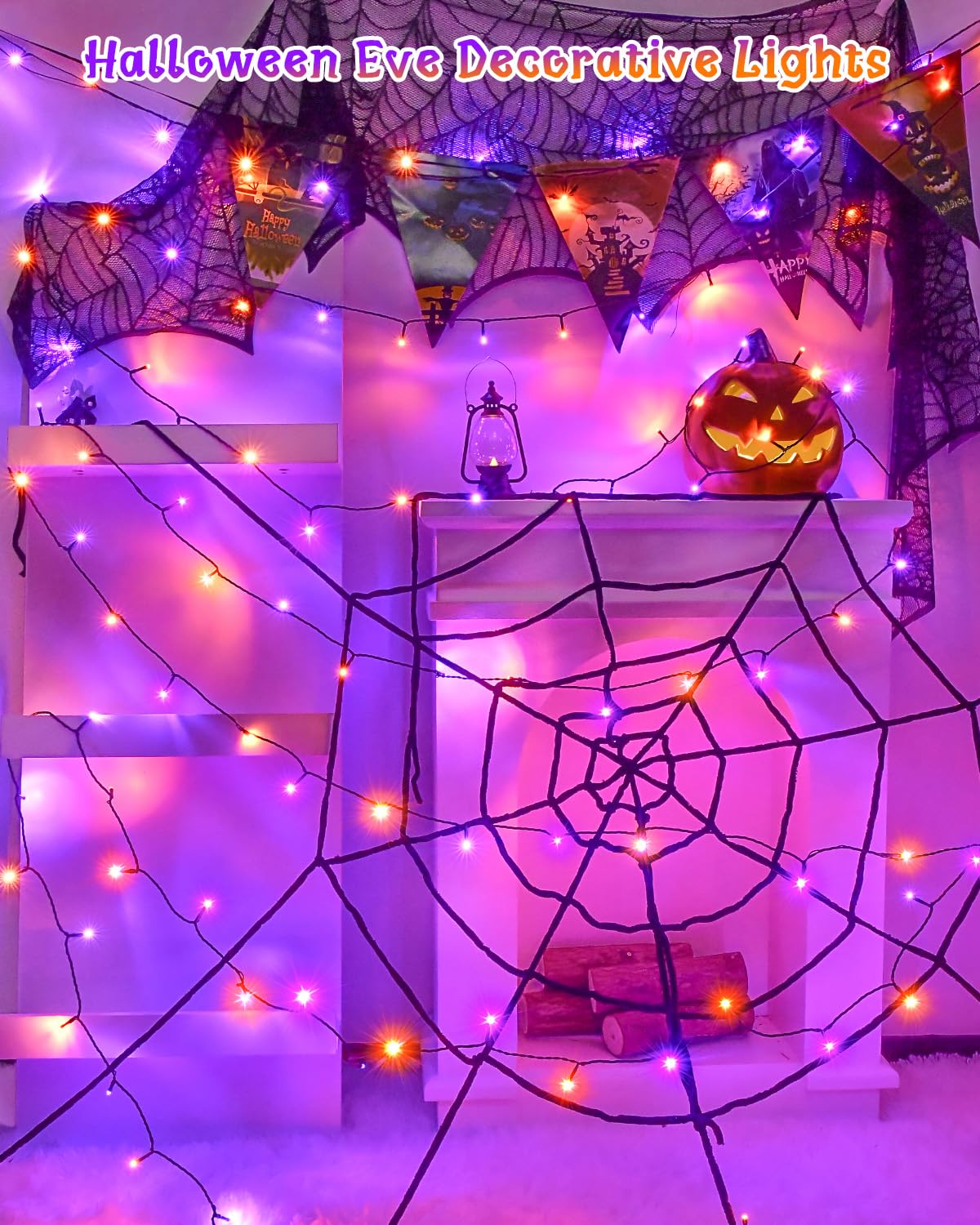 Dalugo Halloween Decoration Lights, 5M 50 LED Orange Purple White Fairy Lights with Timer, IP65 Waterproof Battery Powered Lights for Indoor Outdoor Autumn Halloween Decorations(Green Wire)