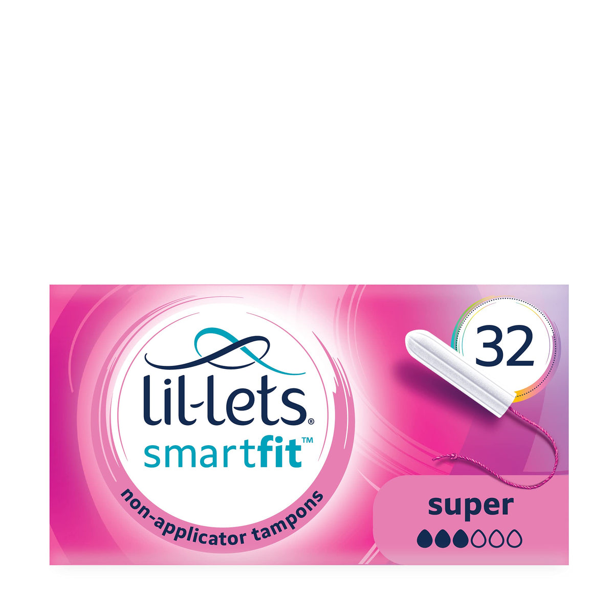 Lil-Lets Non-Applicator Regular Tampons, 32 Count (Pack of 1), For Light to Medium Flow, 2 Droplets, Plant-Based, SmartFit™ Non-App Tampon