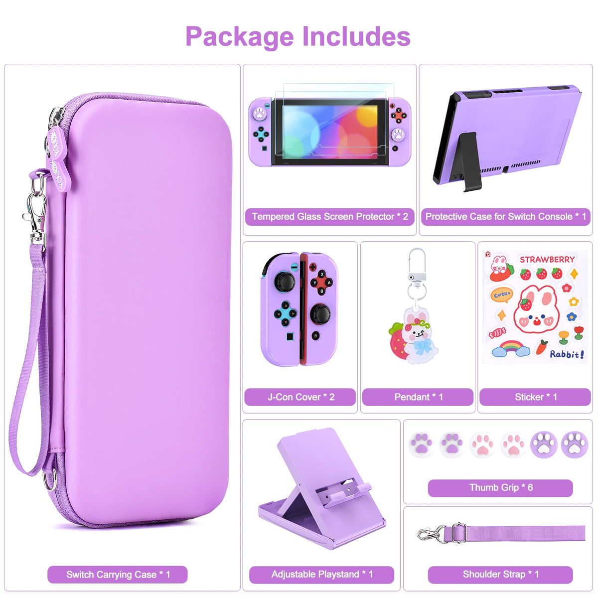 Younik Switch Accessories Bundle, 17 in 1 Switch Accessories Kit for Girls Include Switch Carrying Case with 9 Game Card Slots, Adjustable Stand, Protective Case for Switch Console & J-Con (Blue)