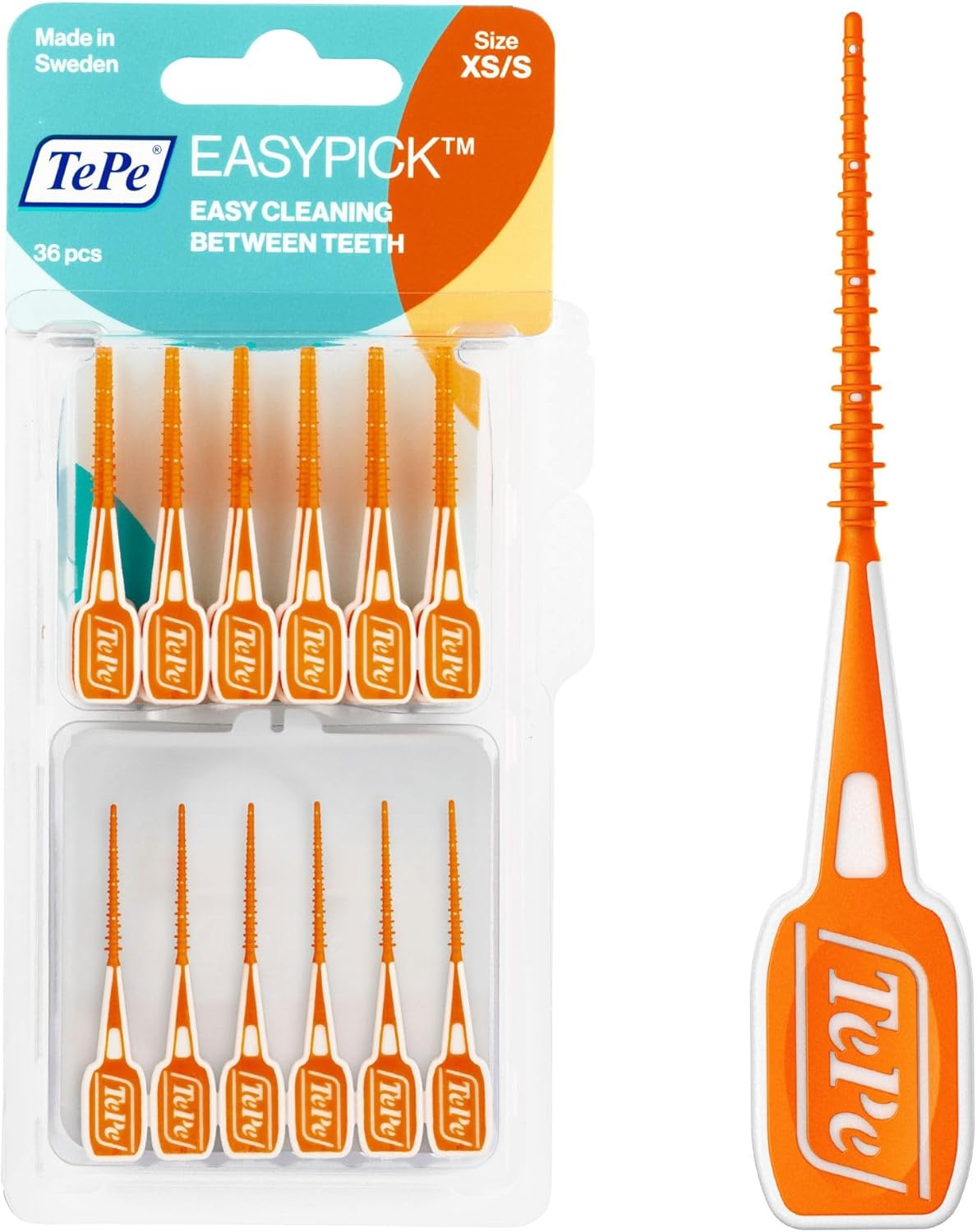 TePe EasyPick Toothpicks, Orange, ISO XS-S, 36pcs, Travel Case Included