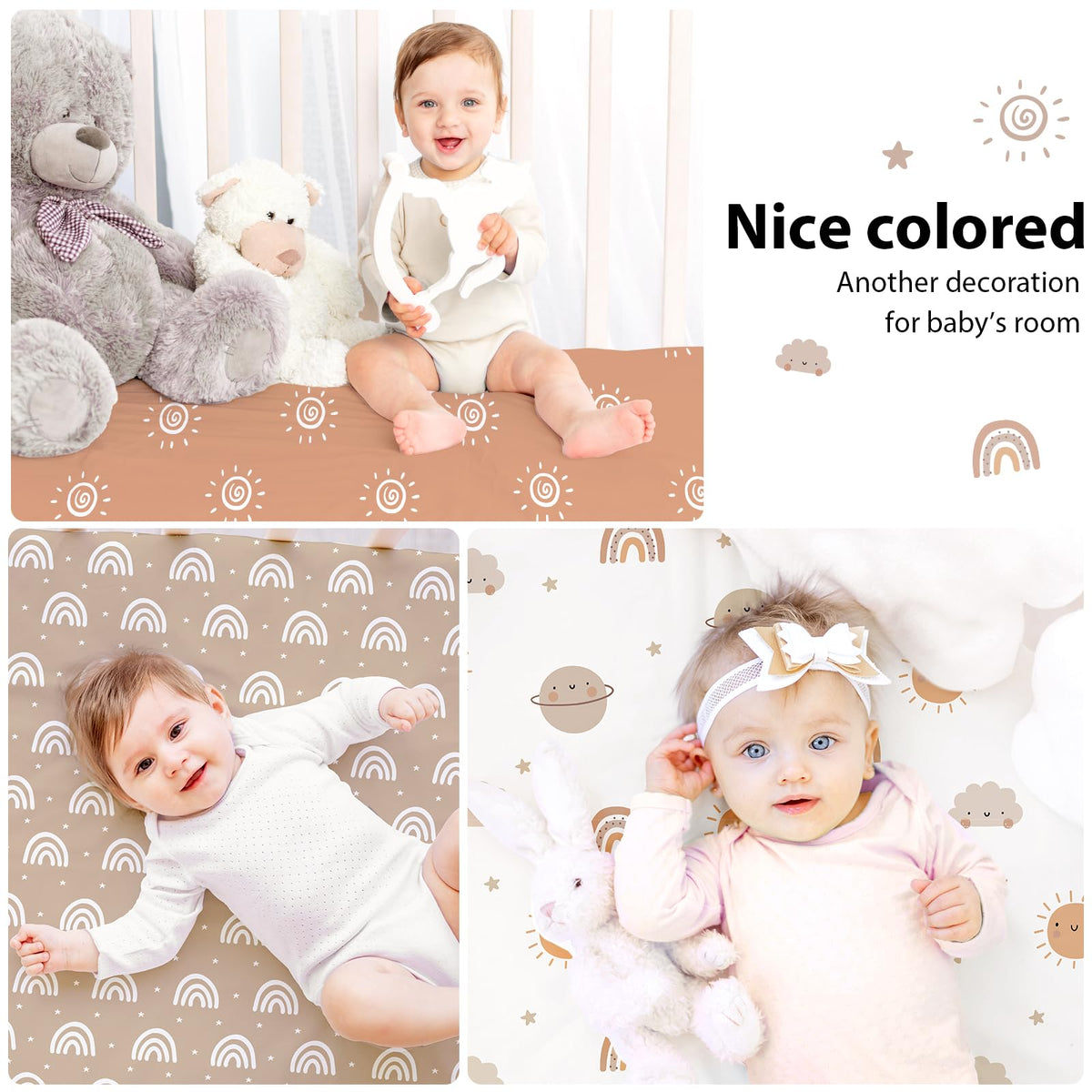 Cot Bed Sheets 140 x 70cm Fitted, 3 Pack Baby Cot Sheets, Ultra Soft & Silky Smooth Microfiber Toddler Bed Sheets Pink Rainbow