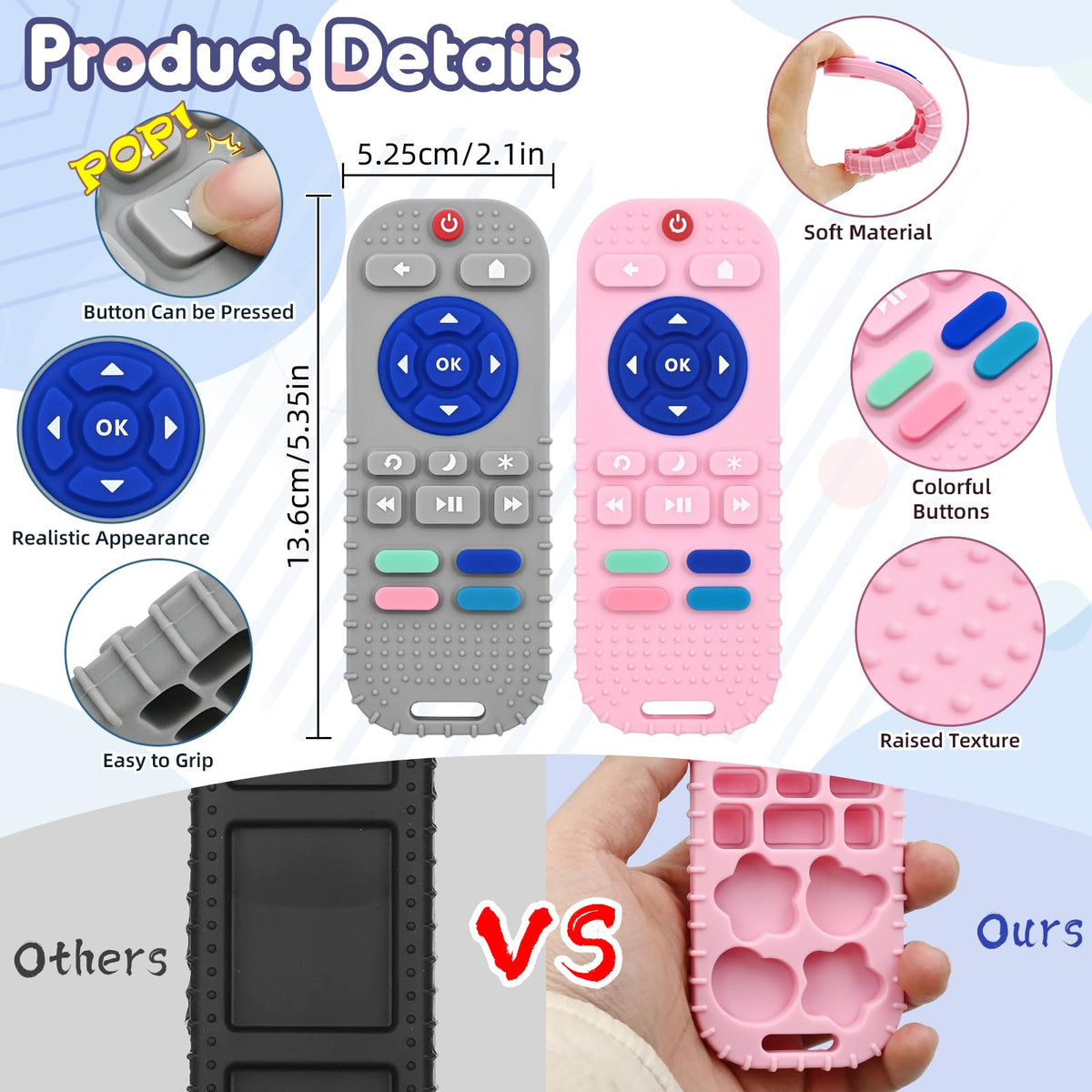 AiTuiTui Baby Teether for Teething Relief Baby Toys 0 3 6 9 12 Months, Sensory Silicone Remote Control Baby Teether Toy for Babies Newborn Infant Boy Girl Autism Toys for Baby Gifts