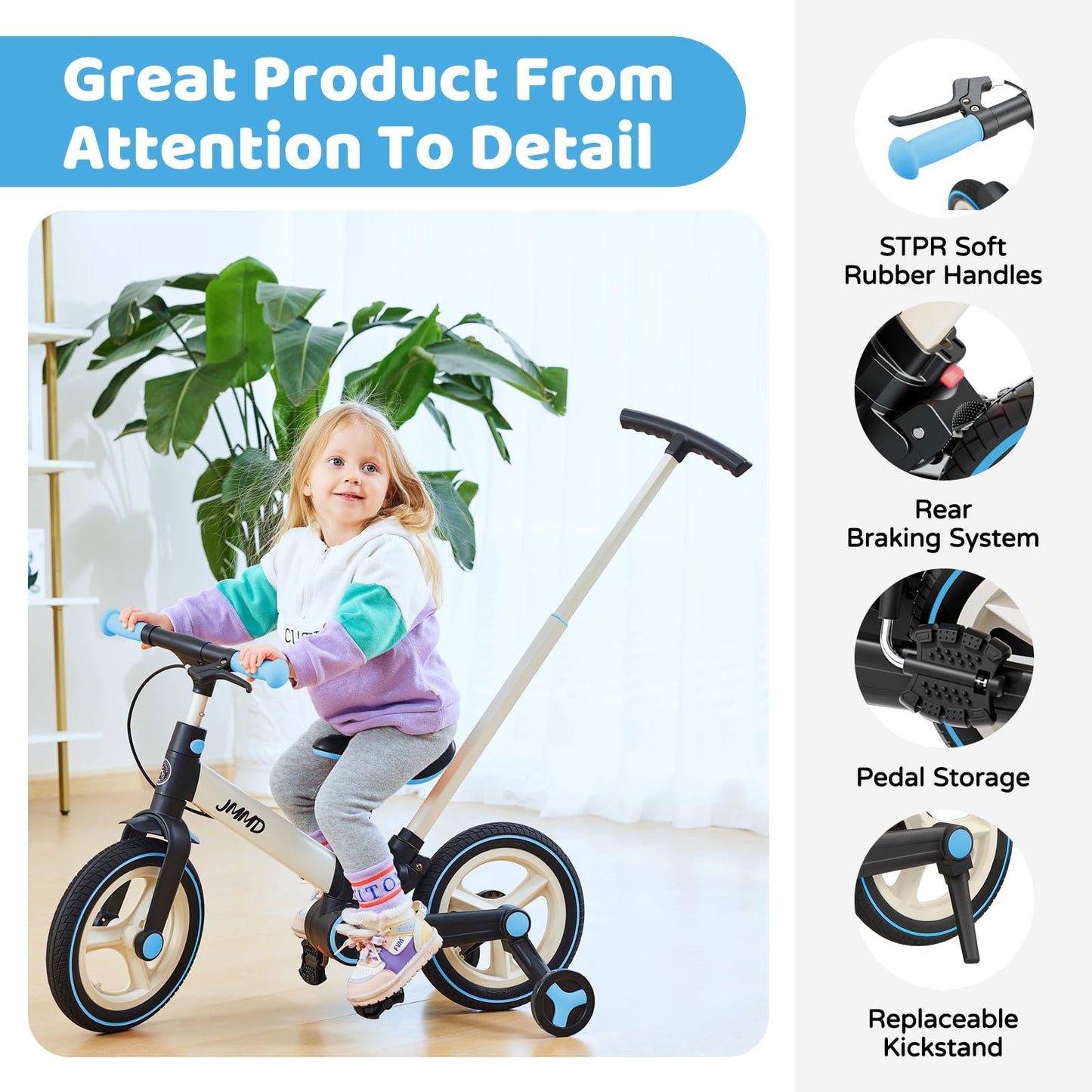 JMMD 6-in-1 Convertible Toddler Balance Bike to Pedal Bike — Ages 18 Months to 5 Years