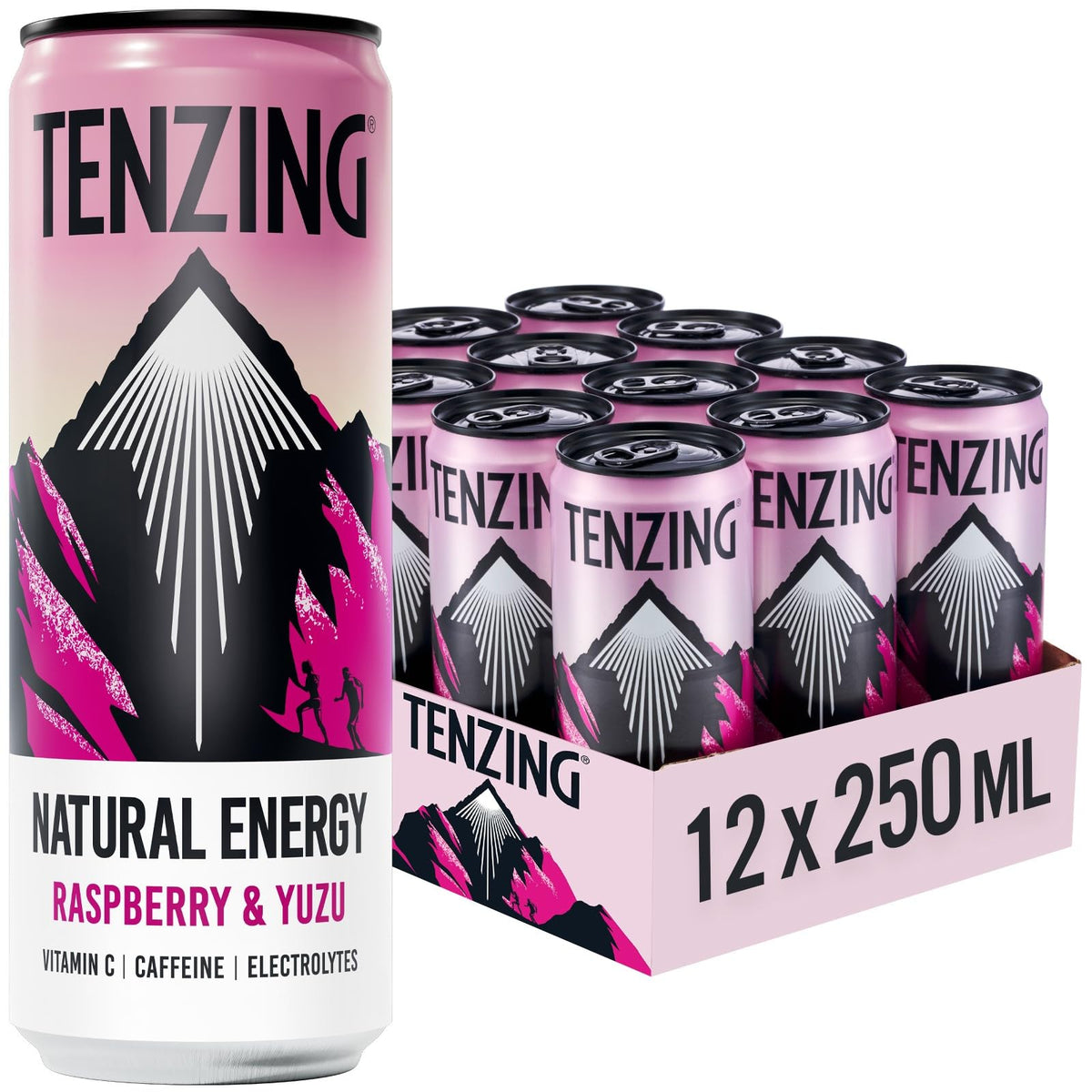 TENZING Natural Energy Drink, Plant Based, Vegan, & Gluten Free, +BCAA, Apple & Seaberry, 330ml (Pack of 12) - Packaging may vary