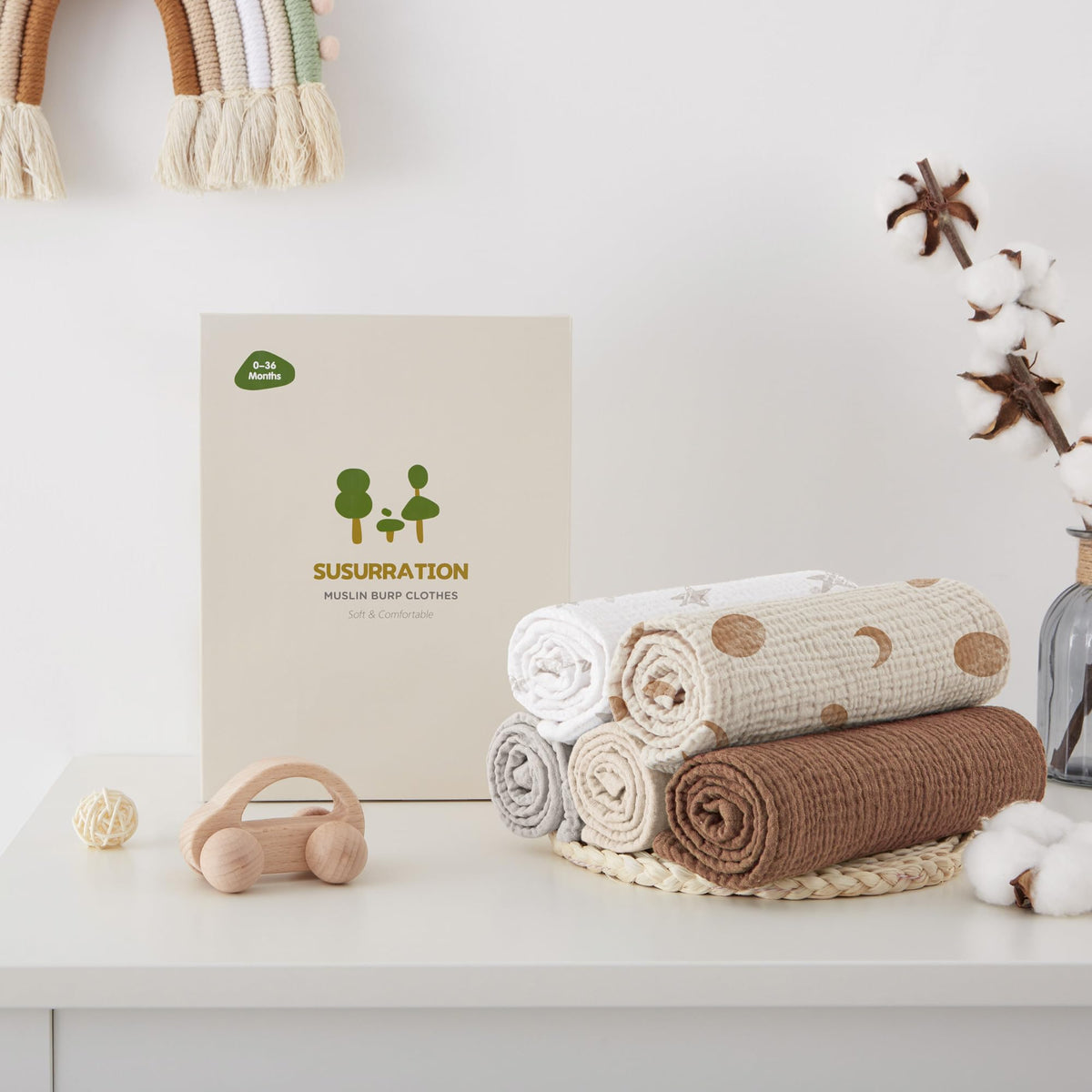 Susurration Muslin Cloths for Baby, 100% Cotton Baby Muslin Squares Cloths for Newborn Boy and Girl, Soft, Breathable and Extremely Absorbent Baby Muslin Burp Cloths, 60 x 60 cm, 5 Pack