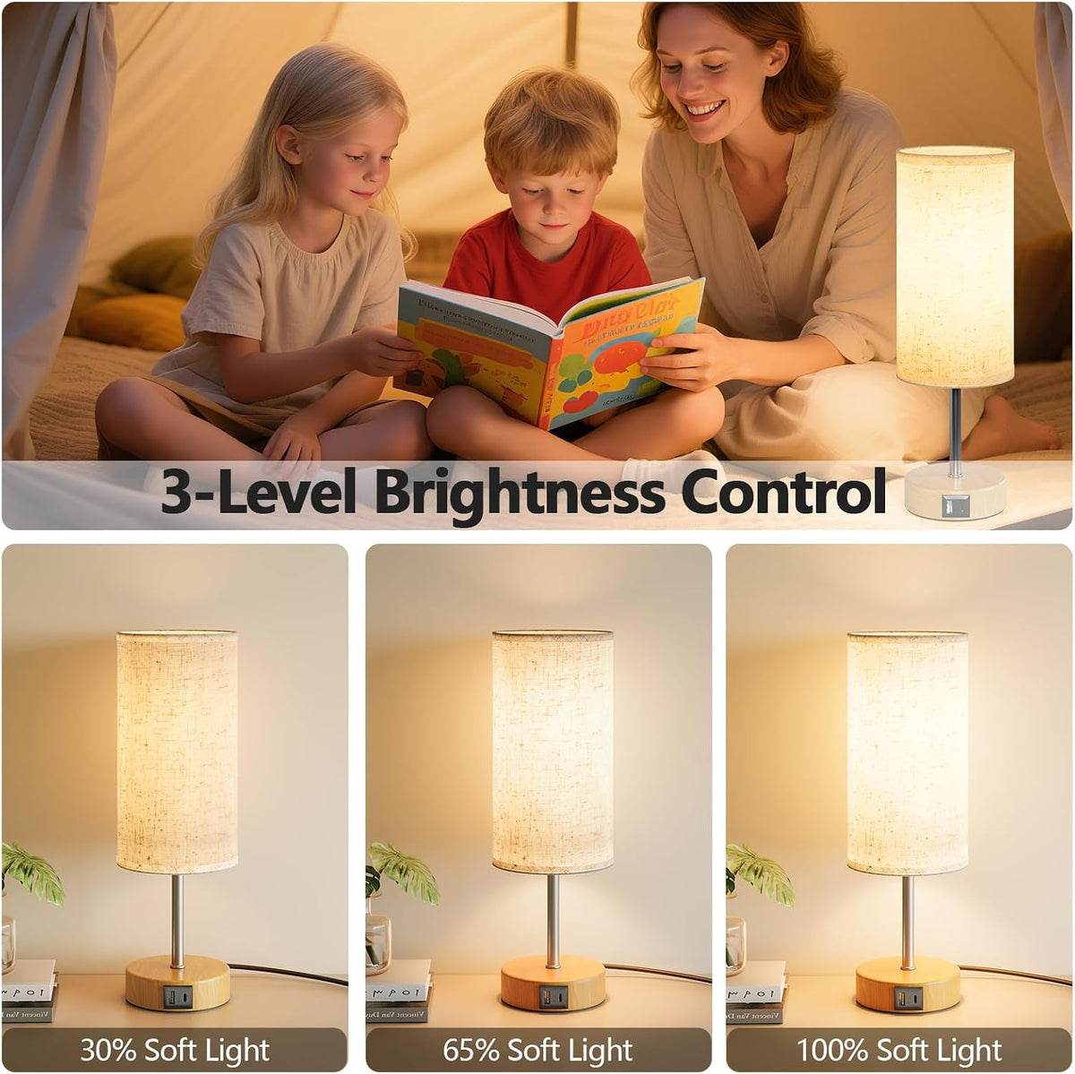Bedside Lamp, Touch Table Lamp for Bedroom, Living Room & Office