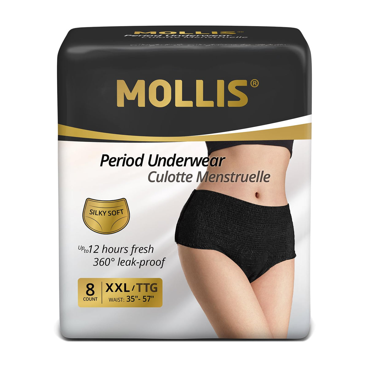 MOLLIS Disposable Period Pants Heavy Flow, Postpartum Underwear L/XL 8 Ct