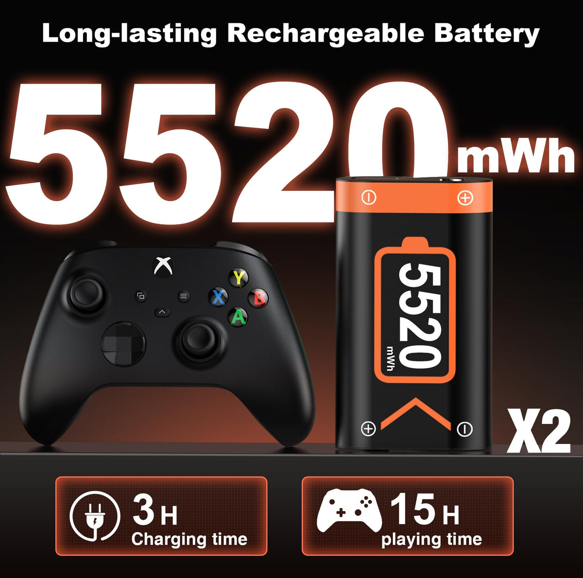 Rechargeable Battery Pack for Xbox One/Series Controller, 4x6200mWh Battery Pack with Charger/Cooling RGB/25H Playtime, Compatible with Xbox One/S/X/Elite 1, Series S/X Controller