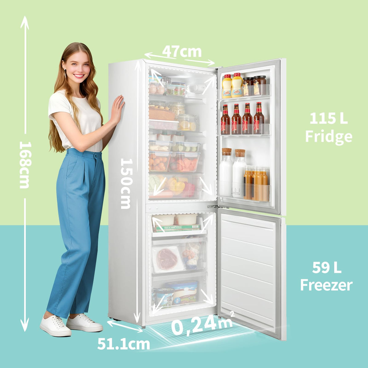 COMFEE' 87L Under Counter Fridge Freezer, Reversible Door, RCT87BL2(E)