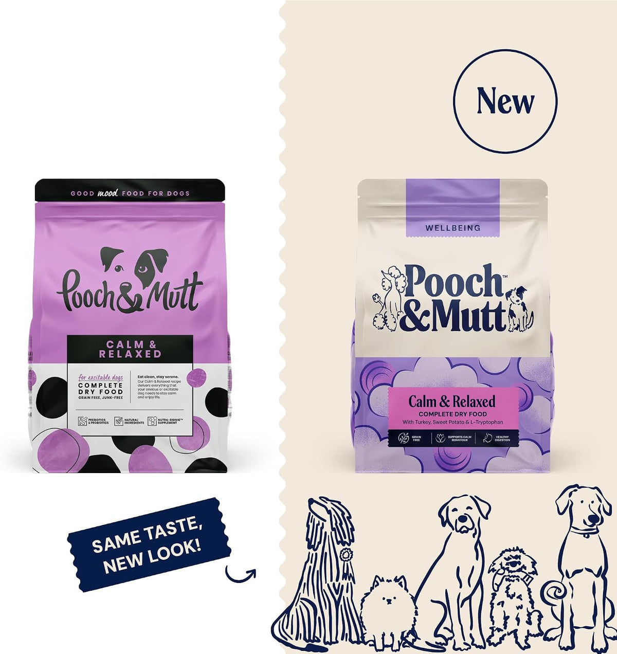 Pooch & Mutt - Calm & Relaxed Complete Dry Dog Food Grain Free (Regular Sized Kibble), for Calming Hyperactive or Anxious Dogs, Turkey and Sweet Potato, 2kg (packaging may vary)