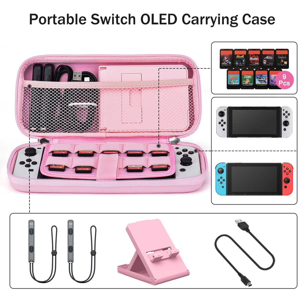 Younik Switch Accessories Bundle, 17 in 1 Switch Accessories Kit for Girls Include Switch Carrying Case with 9 Game Card Slots, Adjustable Stand, Protective Case for Switch Console & J-Con (Blue)