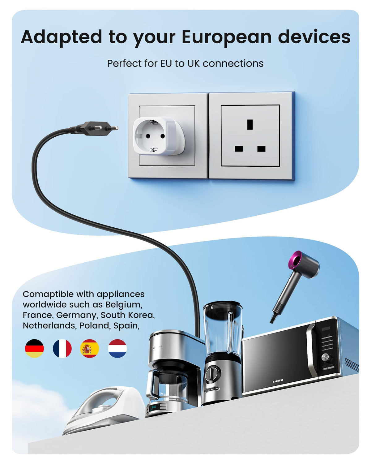 LENCENT 2 Pack EU to UK Plug Adapter,Black