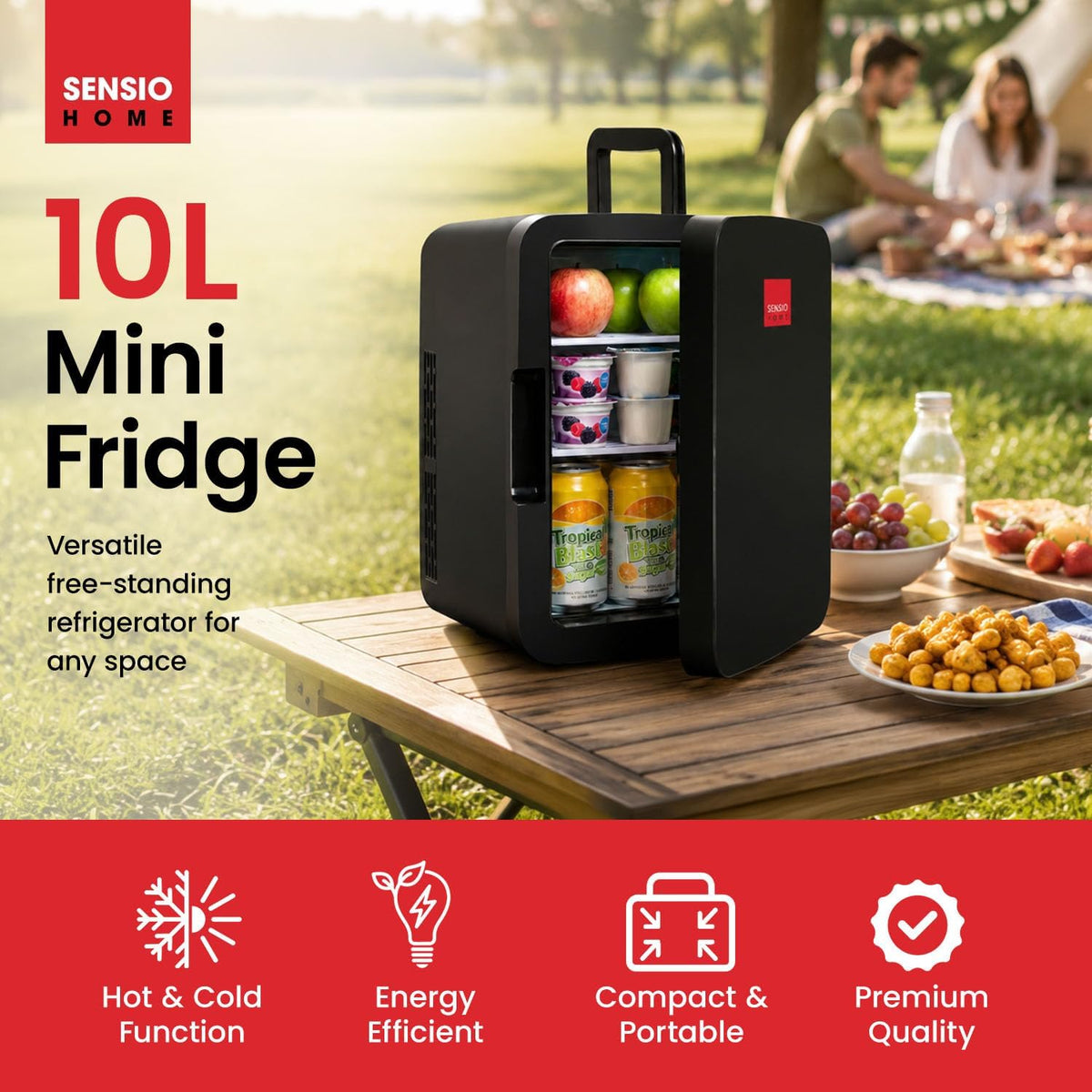 SENSIOHOME 10L Mini Fridge Cooler & Warmer - Sleek Small Fridge for Drinks, Skincare, Makeup, Medicine & Snack Chiller - AC DC 12V Car Refrigerator for Travel, Gamer, Office, Dorm & Camping