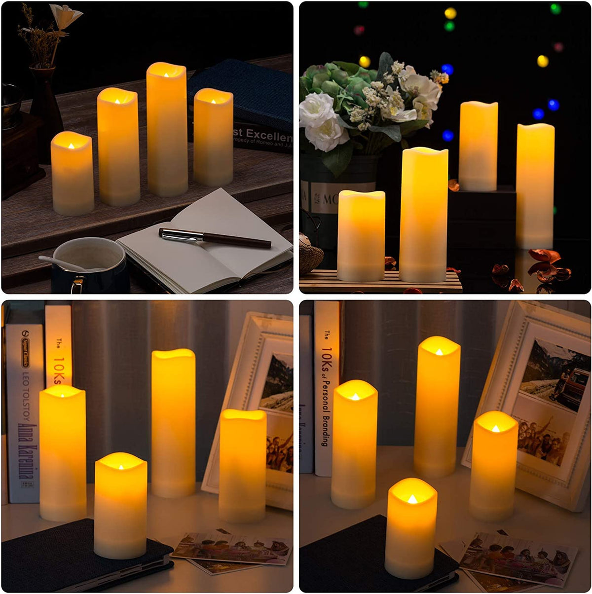 LIVEN Flickering Flameless Candles Battery Operated with Remote,Led Pillar Candles with Realistic Moving Wick Candles for Halloween,Christmas,Home Decor Pack of 12 (D2.2 xH 5" 6" 7")(White)