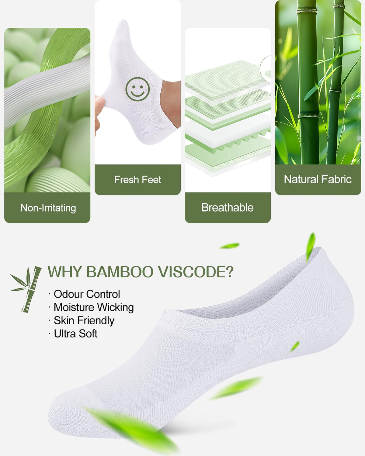 Cirorld Bamboo No Show Socks for Men & Women, 6 Pairs, Non-Slip