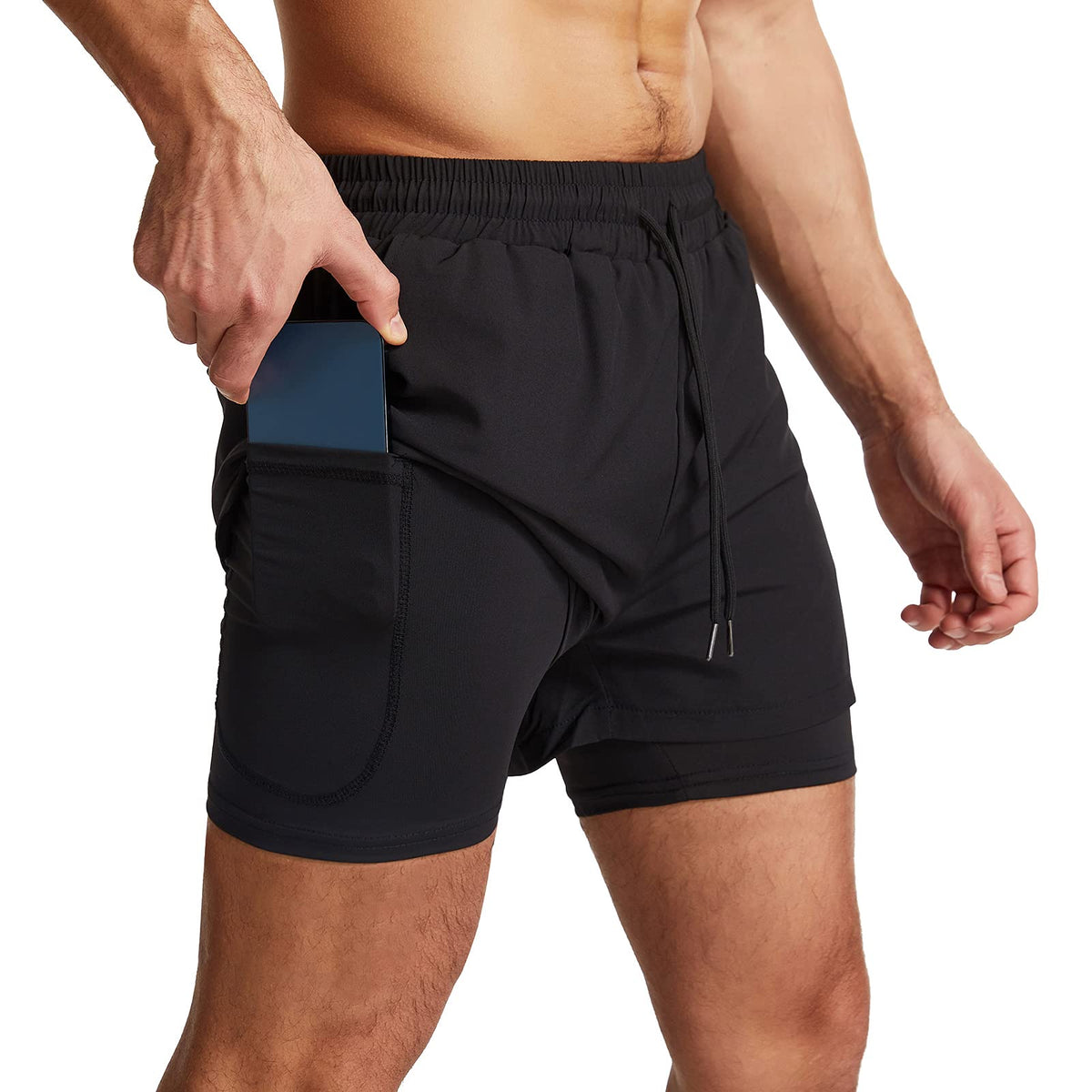 Mens Running Shorts Men's Gym Sports Short 2 in 1 with Phone Pocket Lightweight Quick Drying