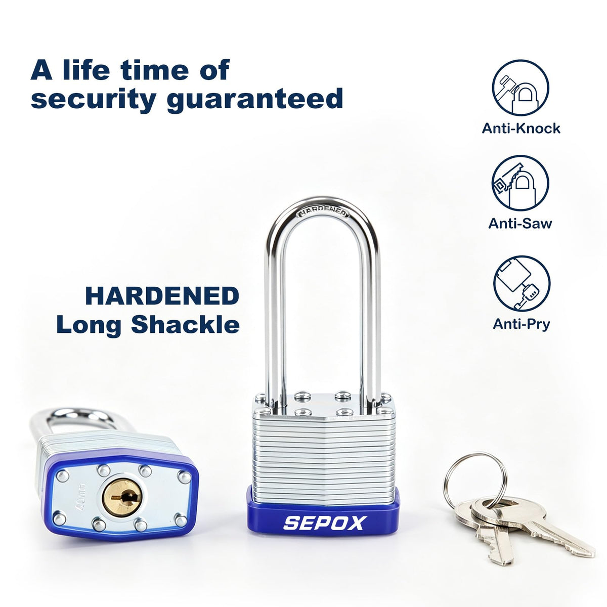 SEPOX® Heavy Duty Outdoor Padlock Keyed-Alike 58mm Extra Long Shackle 4Pack
