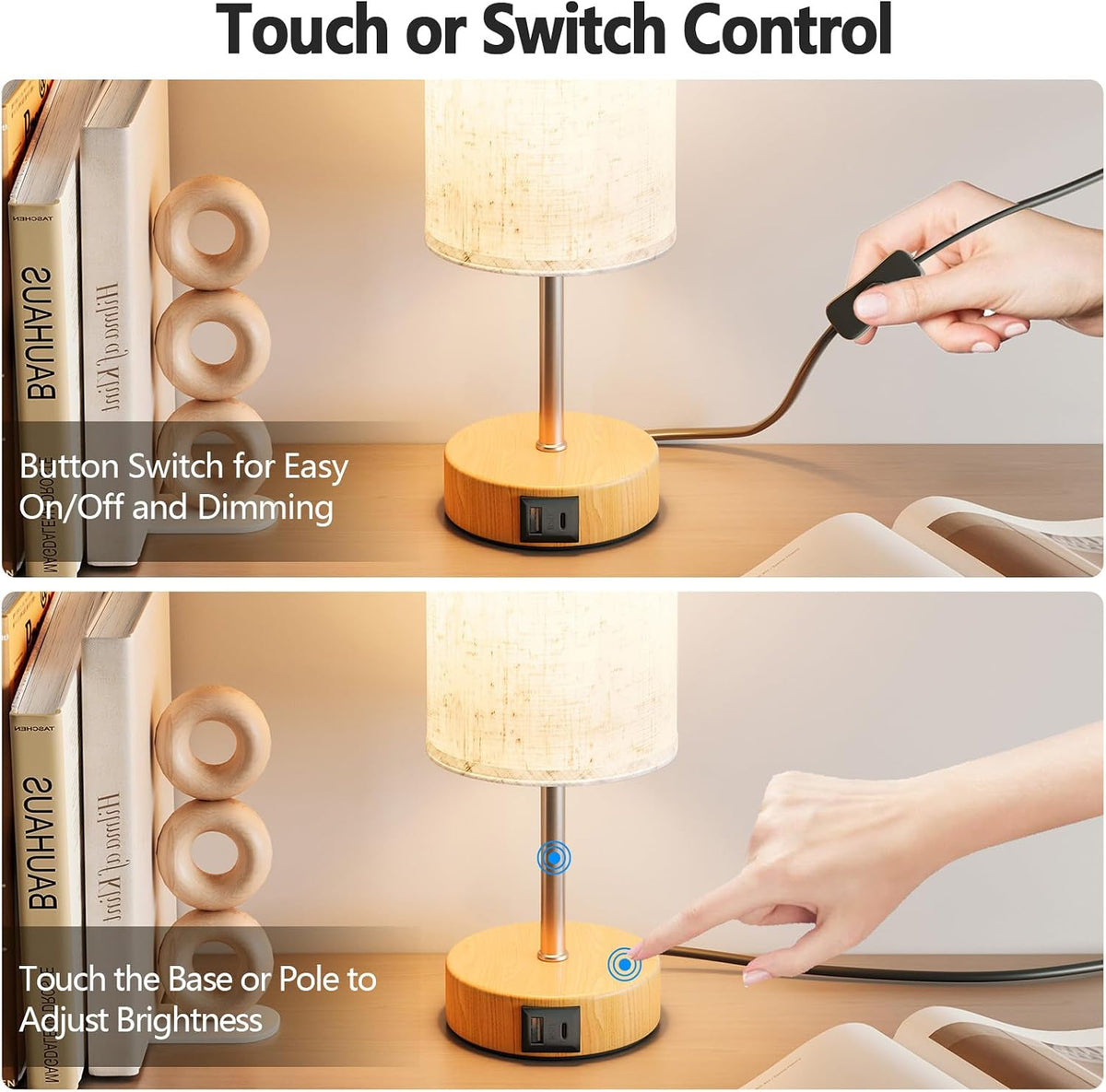 Bedside Lamp, Touch Table Lamp for Bedroom, Living Room & Office