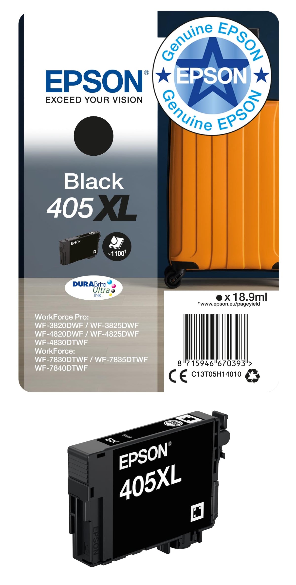 Epson 405 Suitcase Genuine Multipack, 4-colours Ink Cartridges, DURABrite Ultra Ink