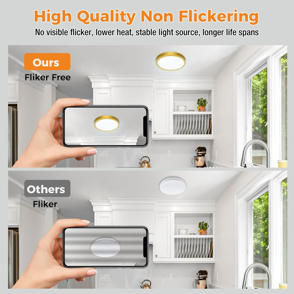 slochi Bathroom Light, 3000K/4000K/6500K 3 Color Temperature, Waterproof, Round, Modern, Flush Ceiling Light for Bathroom, Kitchen, Bedroom, Hallway and MoreØ18CM(Gold)