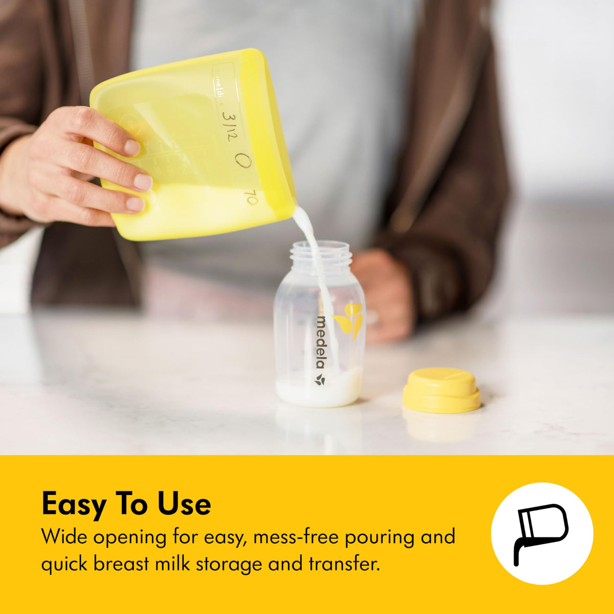 Medela Easy Pour Disposable Breastmilk Storage Bags, 210 ml Capacity, Leakproof Design with Milk Protection, Made Without BPA, Pack of 50