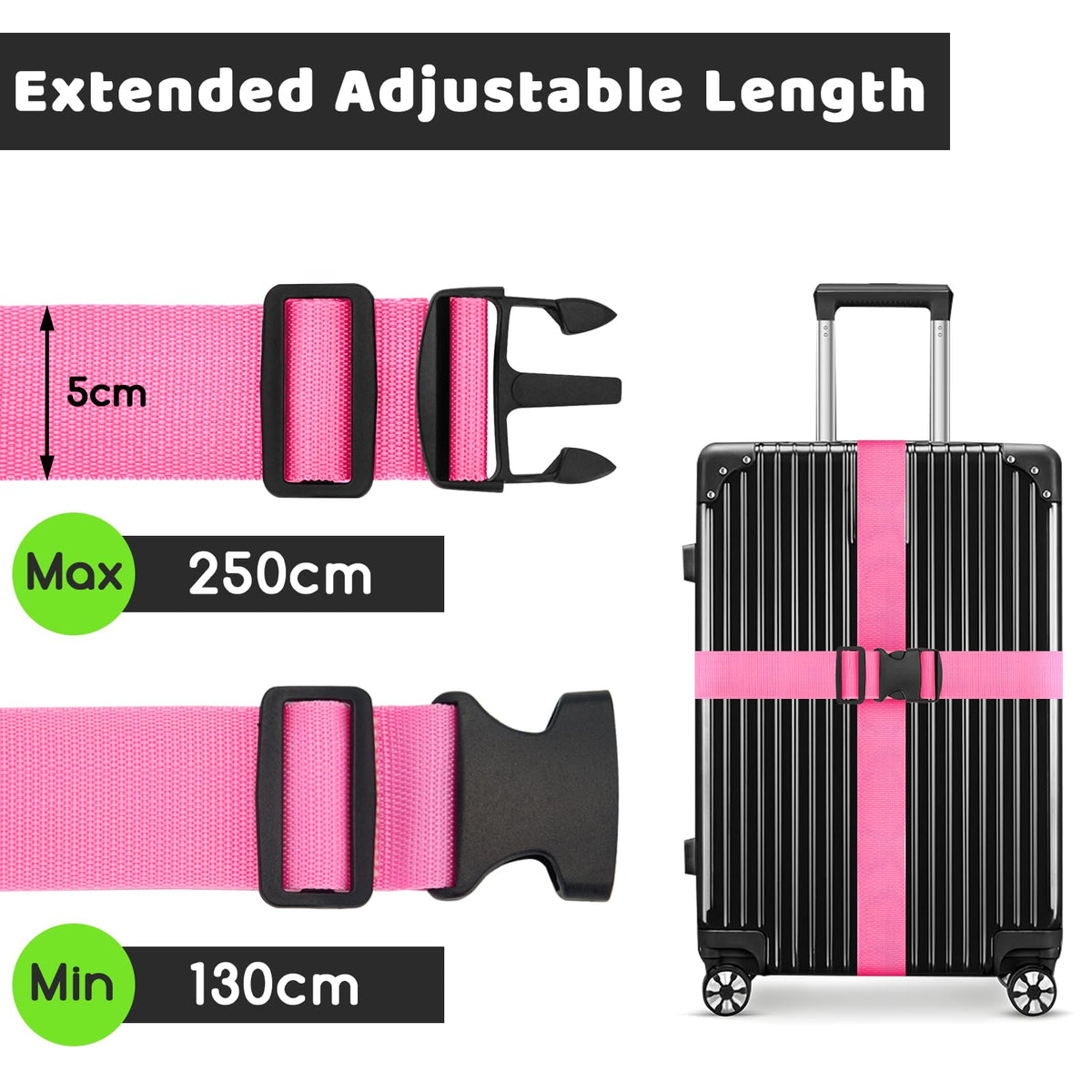 WISYOK Luggage Straps Extended, 4 Pack, 130-250cm Adjustable, Blue Orange