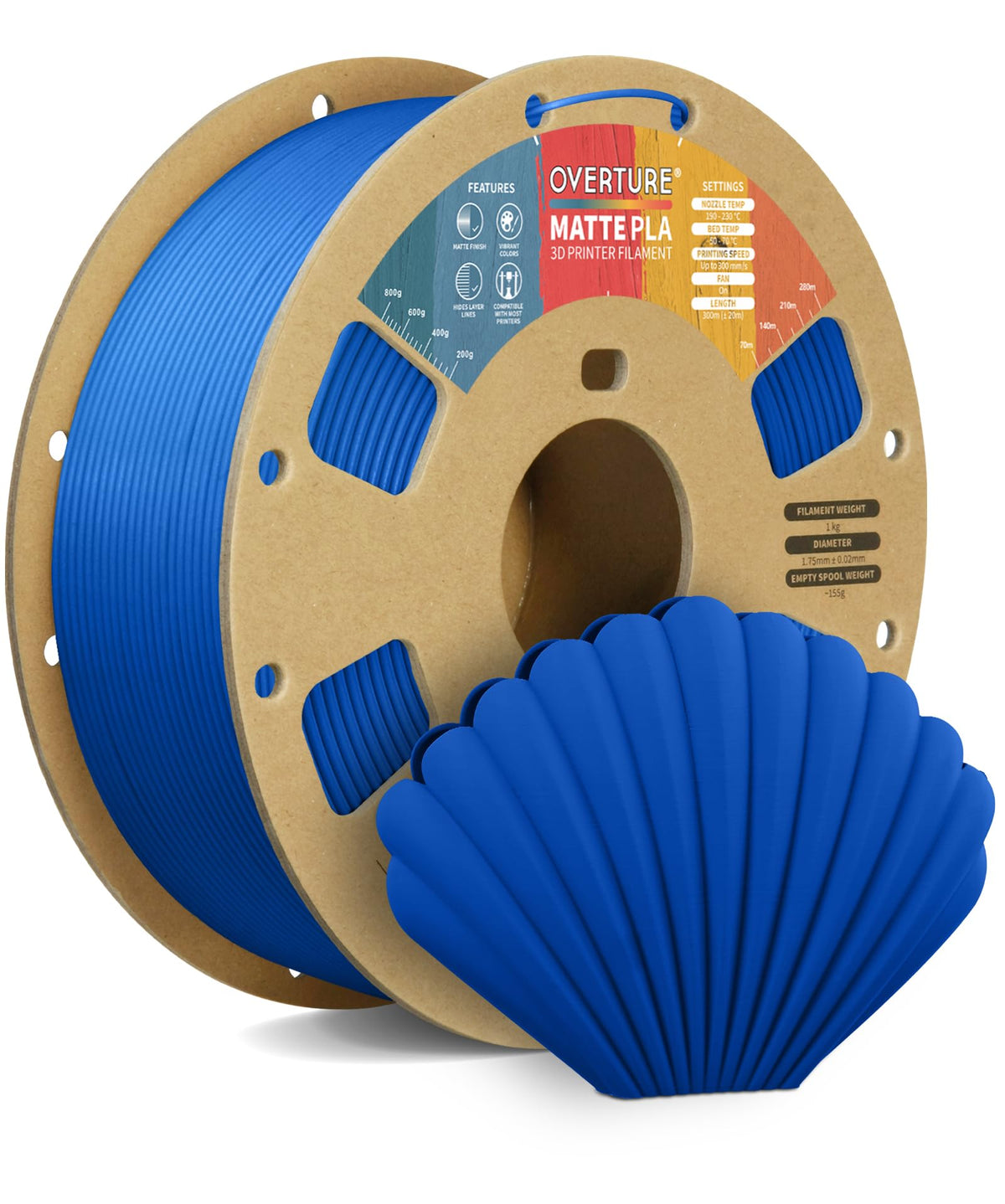 OVERTURE Matte PLA 3D Printer Filament 1.75mm, 1kg Light Brown