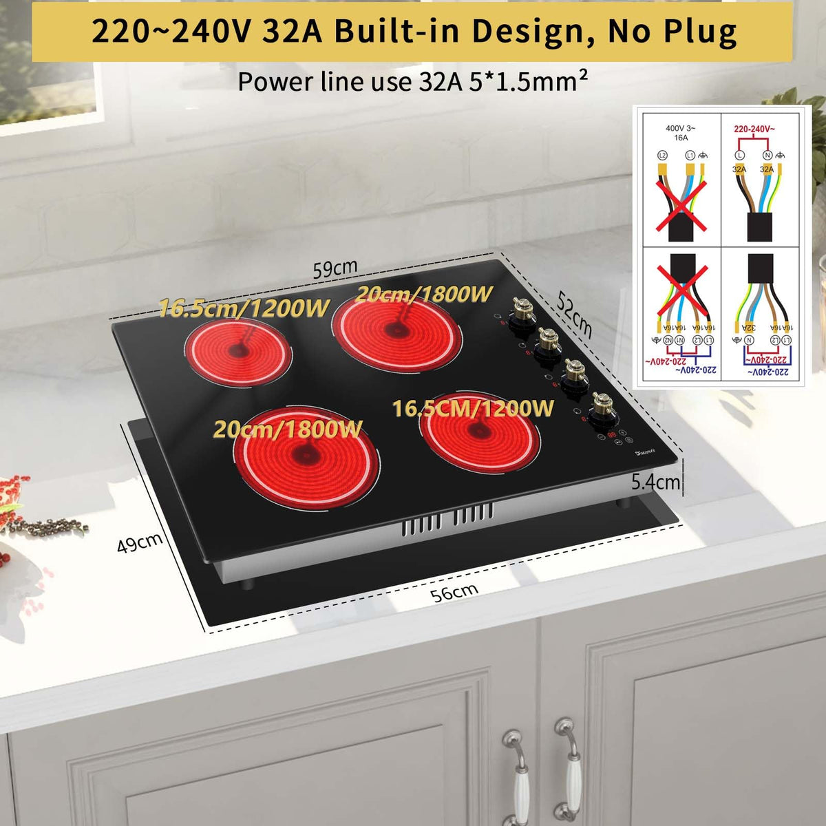 Double Ceramic Hob with Handle, Plug in 2 Ring Electric Hob